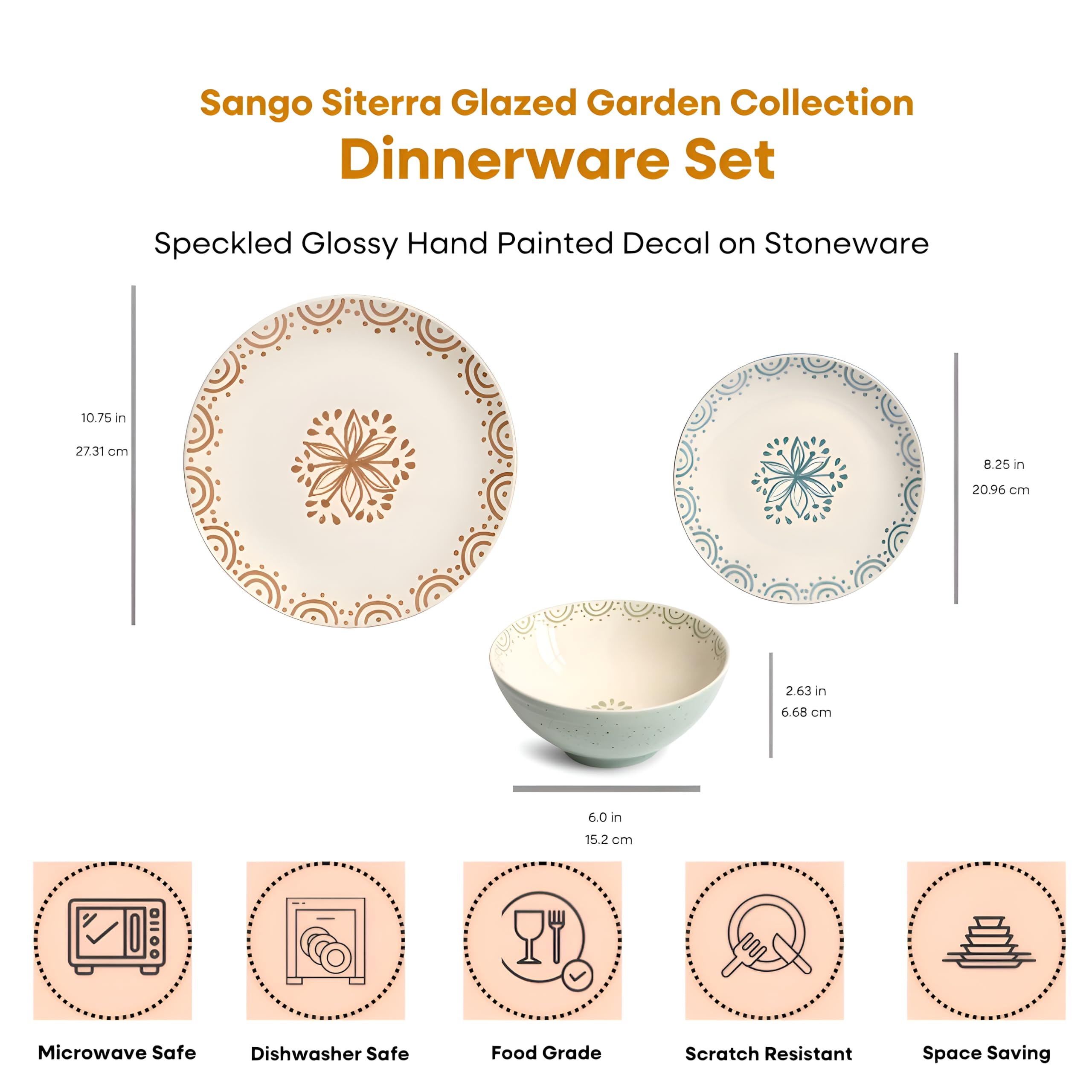 Sango Siterra Painter's Palette 16-Piece Stoneware Dinnerware Set - Service for 4, Ceramic Plates and Bowls Sets, Chip Resistant, Rustic Dishware, Microwave & Dishwasher Safe Kitchen Dishes