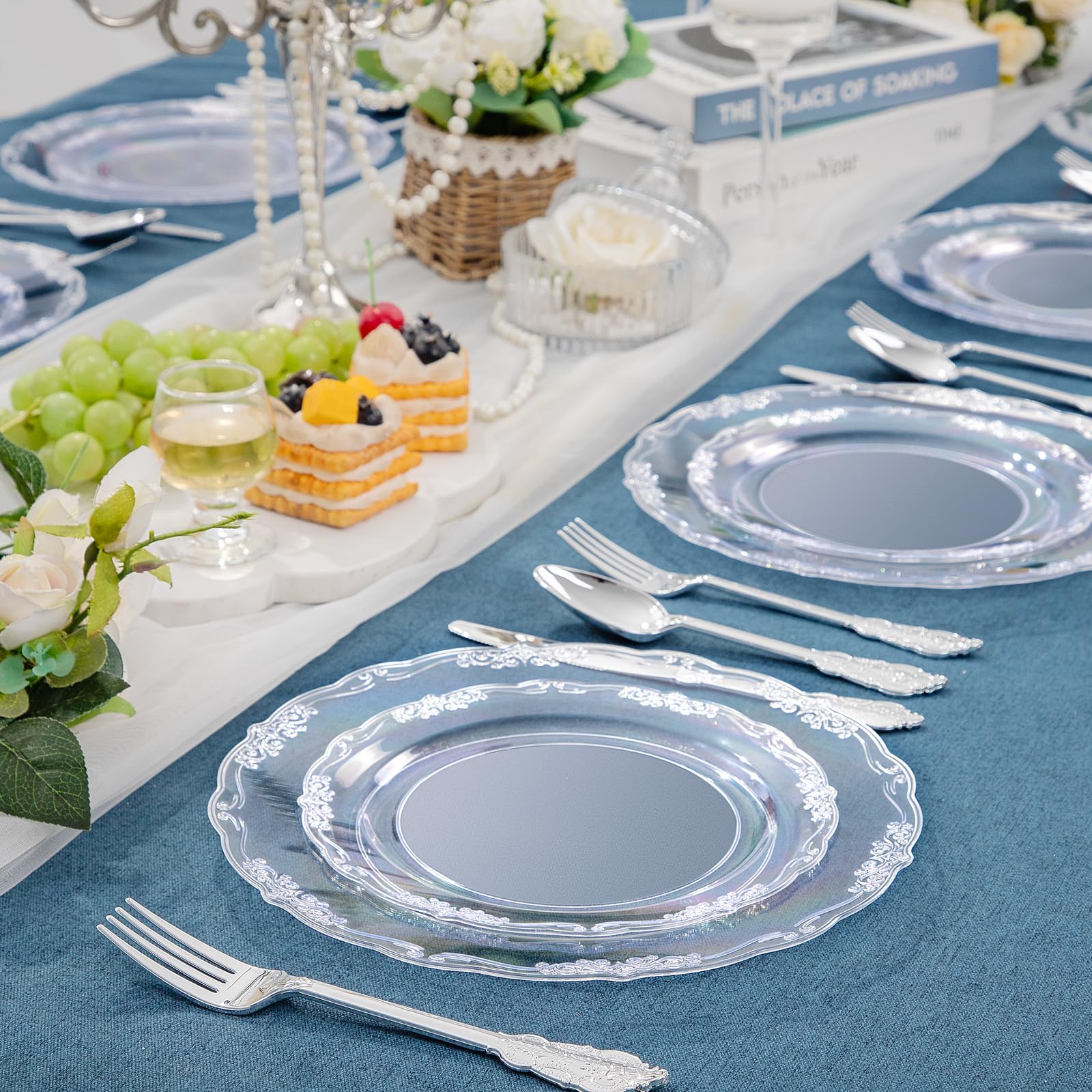 DaYammi 60PCS White Plastic Plates, Heavy Duty White Disposable Plates Premium 10inch Dinner Plates Hard Plastic Plates Disposable for Party Wedding Bridal Shower