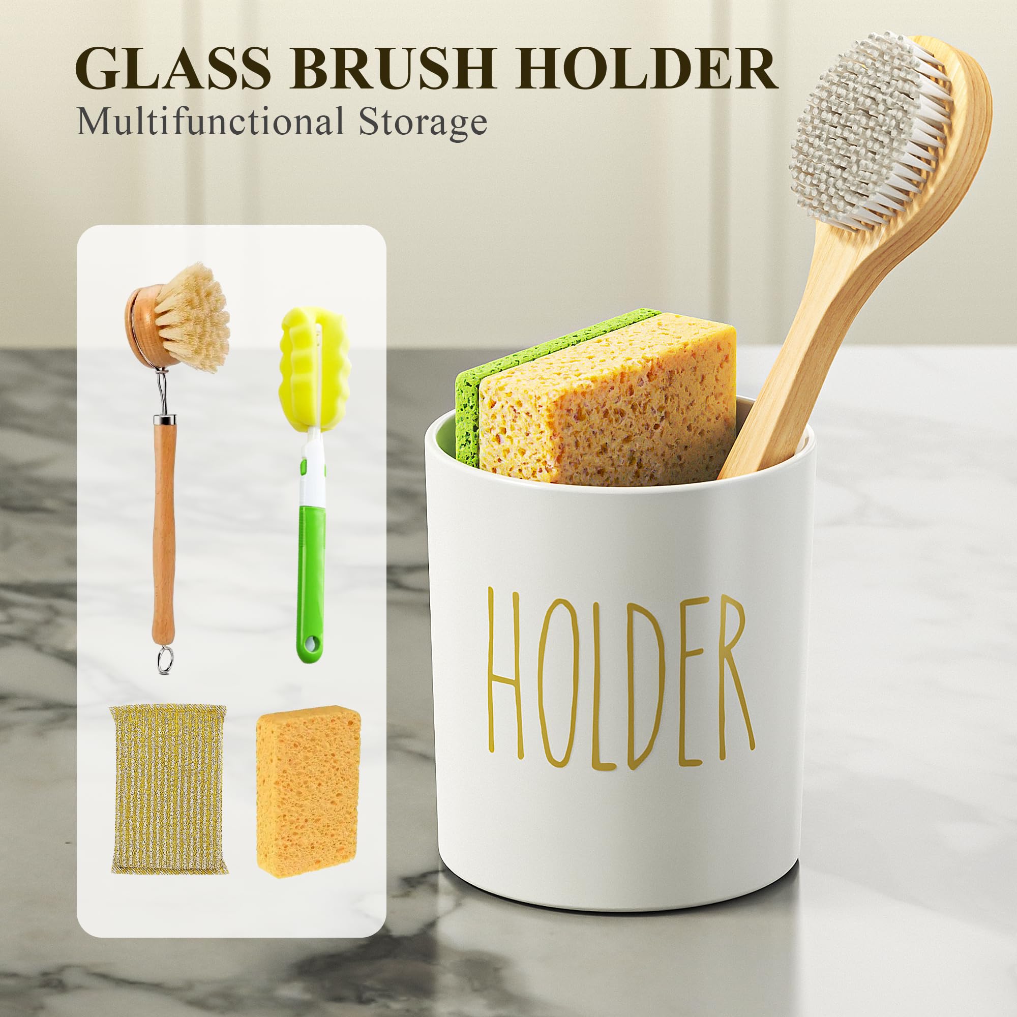 Cisily Kitchen Soap Dispenser Set Comes with Ceramics Sponge Holder, Gold Pumps, and Instant Dry Tray, Hand and Dish Soap Dispenser Set (4, Gold + White + Sponge Holder)