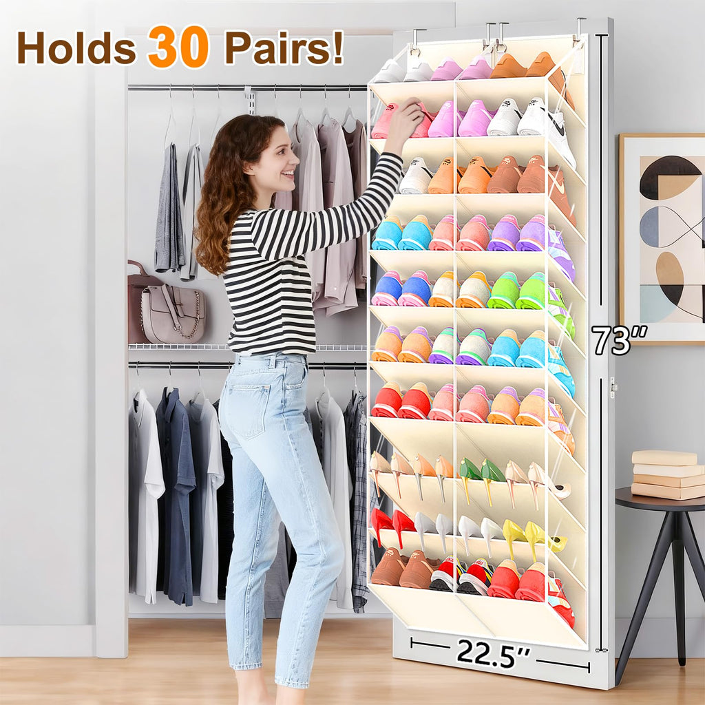 UVIAHOMI 20-30 Pairs Over the Door Shoe Organizer, Clear Pockets Hanging Shoe Storage for Closet, 10-Tier Door Shoes Rack, Handing Shoes Holder Fit All the Family's Sneakers, Boots, Heels, Black