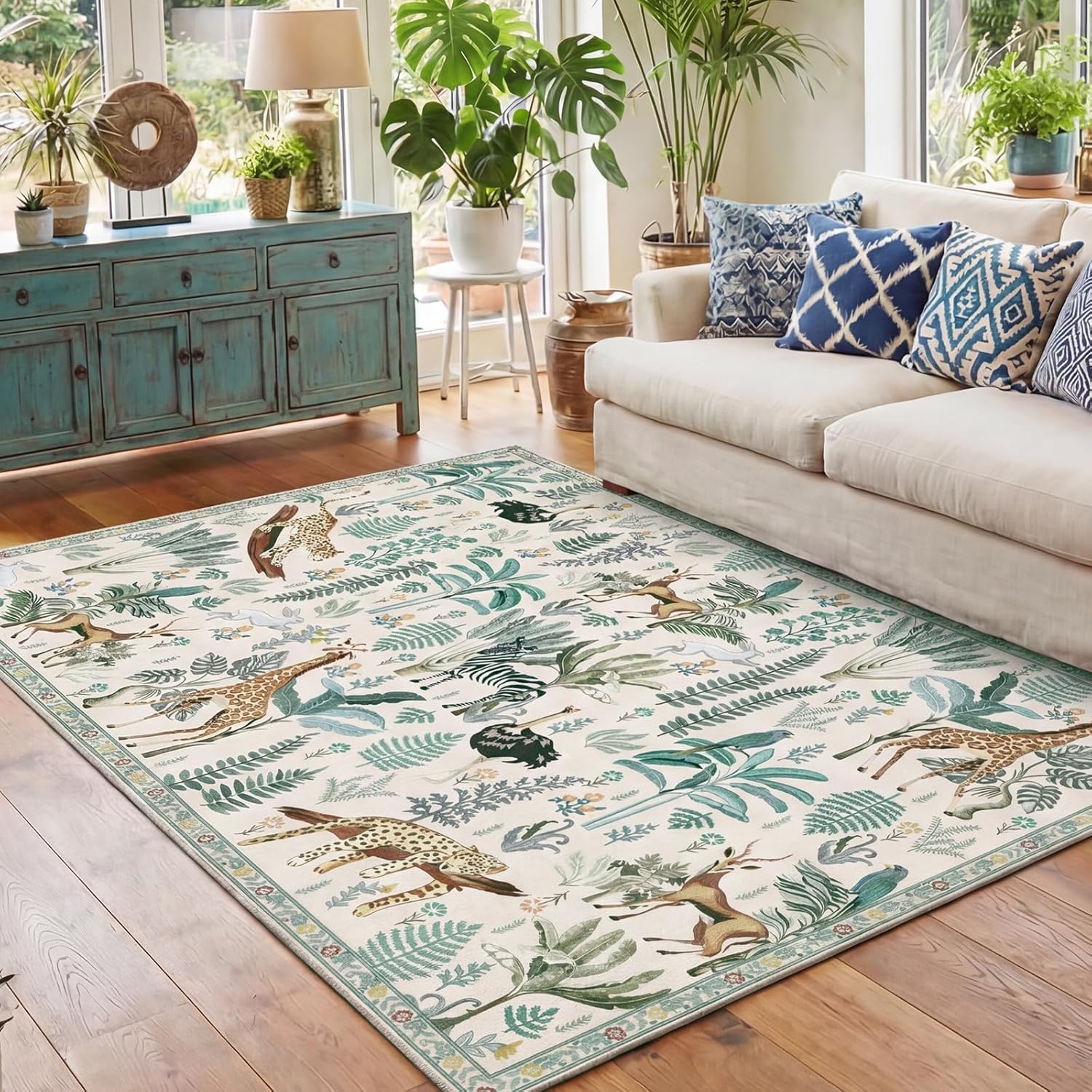 OPPODREAM Soft Area Rugs 5x7, 5x7 Washable Rug with Non Slip Backing, 5 x 7 Faux Cashmere Low-Pile Carpet, Brown
