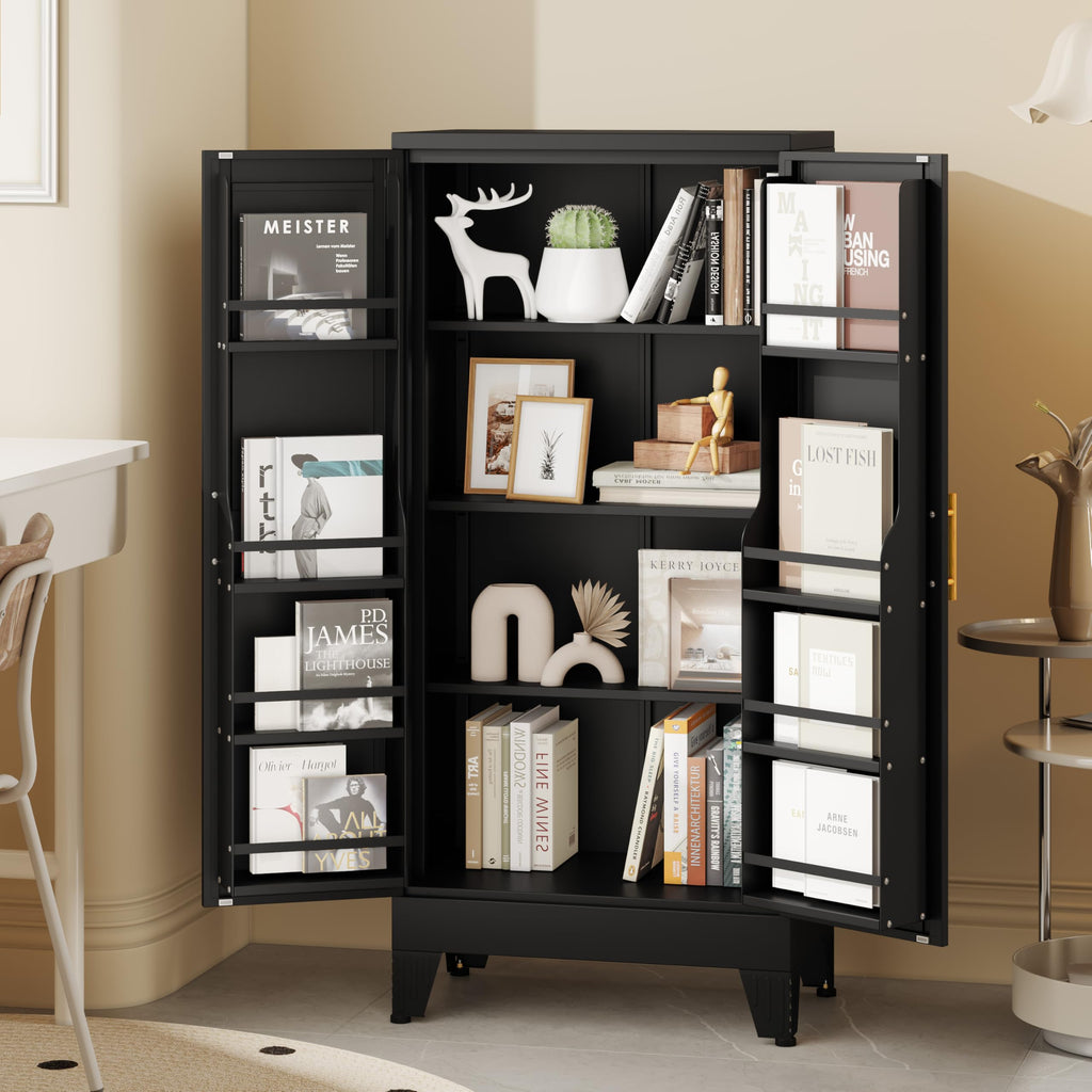 GAIOUS Metal Pantry Cabinet, Kitchen Pantry Storage Cabinets with 2 Door and 3 Adjustable Shelves, White Kitchen Pantry Cabinet, Freestanding Cupboard for Dining Room Living Room Bathroom