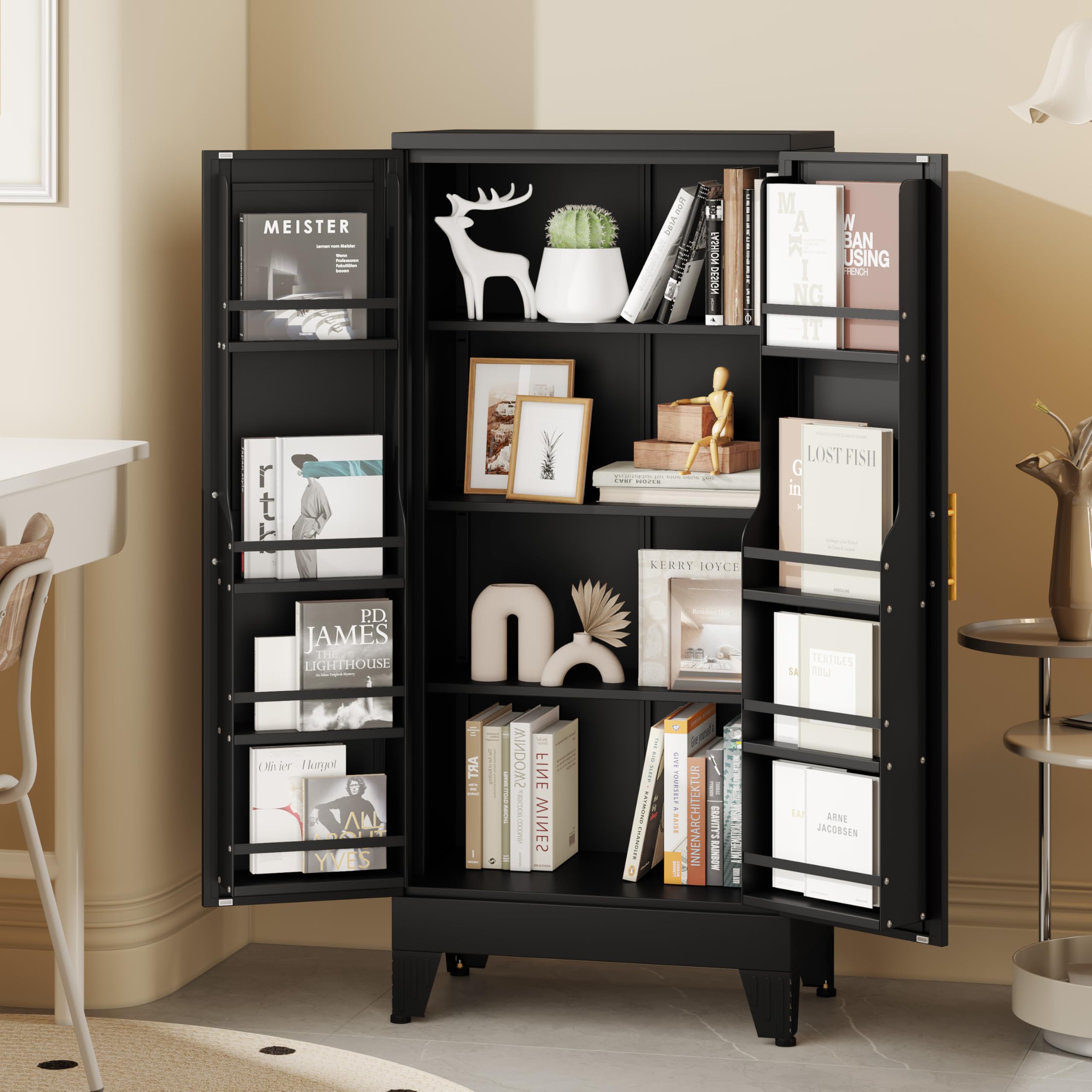 GAIOUS Metal Pantry Cabinet, Kitchen Pantry Storage Cabinets with 2 Door and 3 Adjustable Shelves, White Kitchen Pantry Cabinet, Freestanding Cupboard for Dining Room Living Room Bathroom