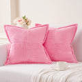Topfinel Pink Throw Pillows Covers 18 x 18 Set of 2 for Couch Living Room,Splicing Corduroy Wide-Brimmed Decorative Cushion Covers,Rustic Farmhouse Pillowase for Girl's Bedroom Bed Sofa,Baby Pink
