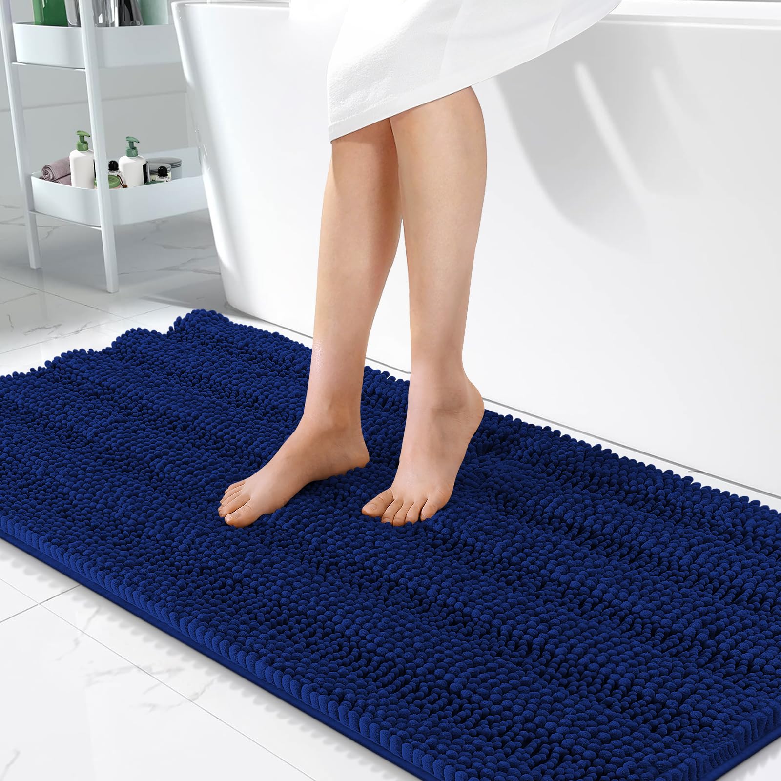 OLANLY Thick Bathroom Rugs 30x20, Extra Soft Absorbent Chenille Striped Bath Rugs, Rubber Backing, Machine Wash Dry, Bath Mats for Bathroom Floor, Tub and Shower, Home Decor Accessories, Grey