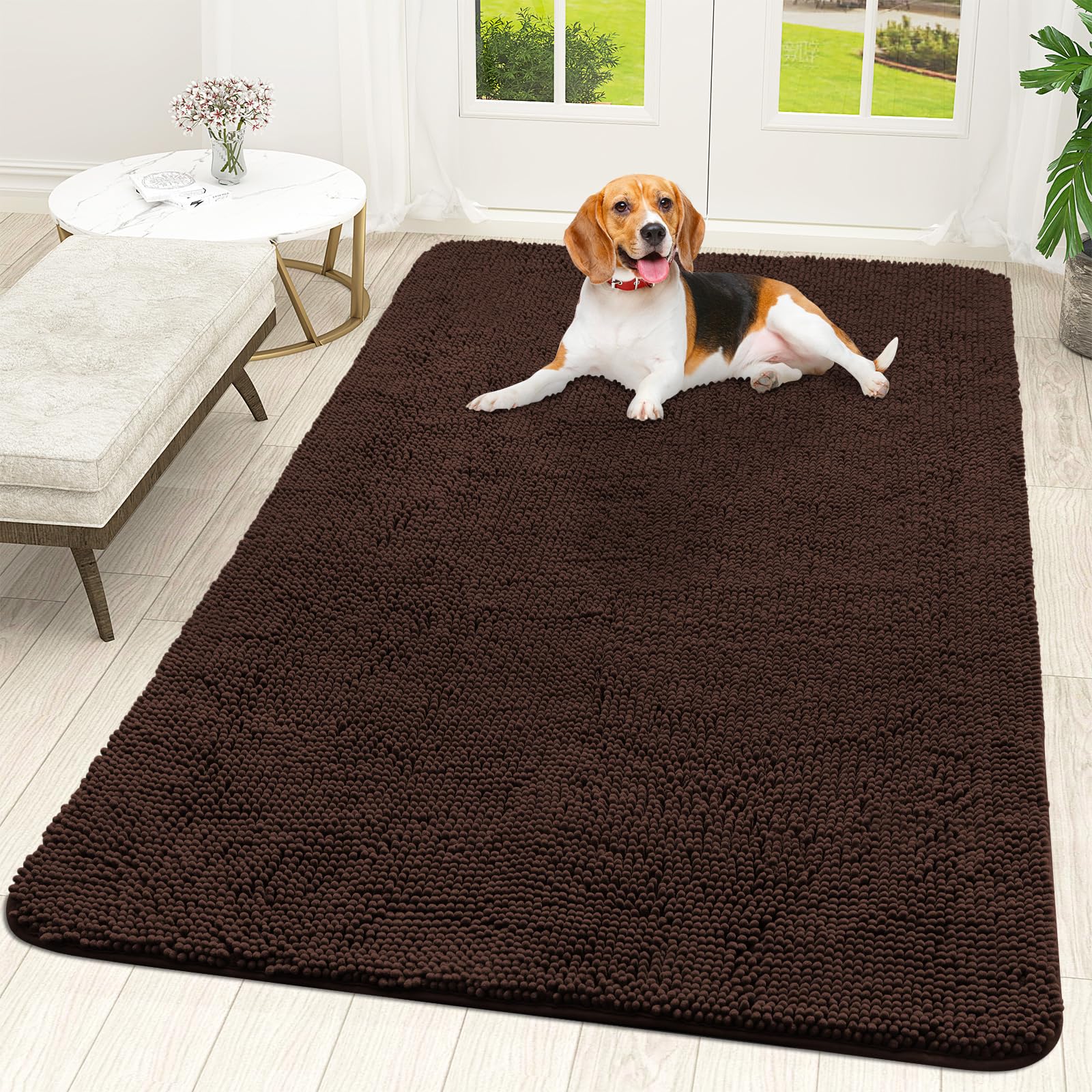 OLANLY Dog Door Mat for Muddy Paws 30x20, Absorbs Moisture and Dirt, Absorbent Non-Slip Washable Doormat, Quick Dry Chenille Mud Mat for Dogs, Entry Indoor Entryway Carpet for Inside Floor, Grey