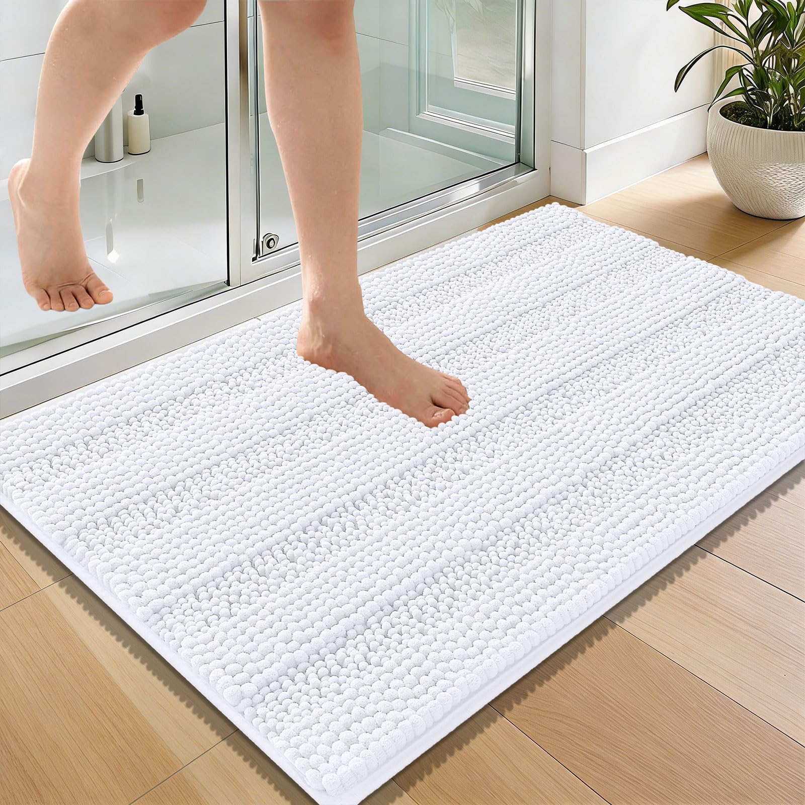 OLANLY Thick Bathroom Rugs 30x20, Extra Soft Absorbent Chenille Striped Bath Rugs, Rubber Backing, Machine Wash Dry, Bath Mats for Bathroom Floor, Tub and Shower, Home Decor Accessories, Grey