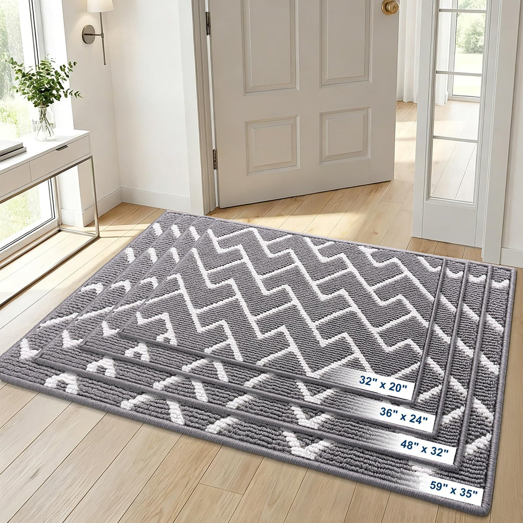 OLANLY Front Door Mat, Non-Slip Rubber Backing, Dirt Resistant and Absorbent, Washable, Easy to Clean Low-Profile Indoor Doormat for Back Door, Entryway, Inside Entrance, 32x20, Grey
