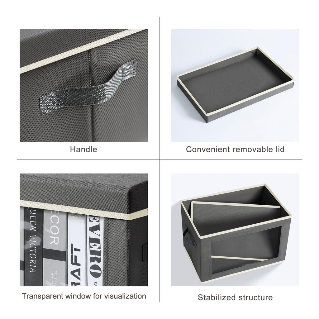 Homsorout Storage Bins with Lids - Fabric Closet Storage Bins with Window, Collapsible Baskets for Shelves 4 Pack, Home Decorative Boxes for Clothes, Closet, Office, Grey