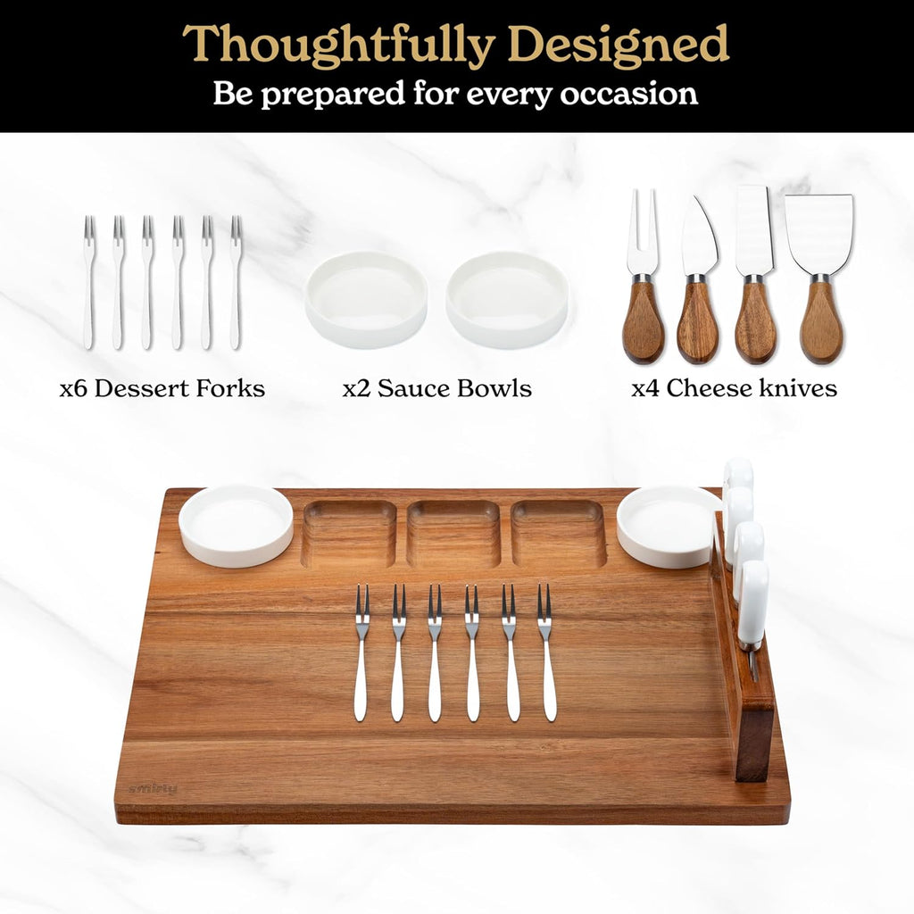 Flat Acacia Wood Charcuterie Boards Gift Set Bundle