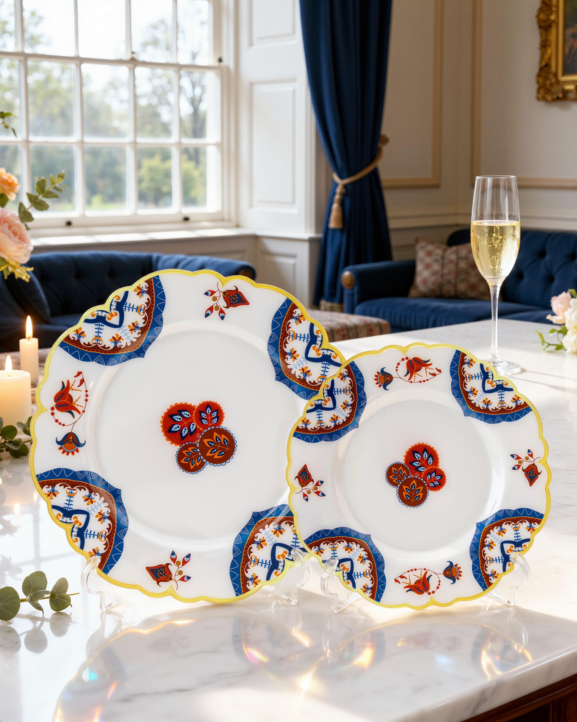 Morejoy 60Pcs Brown Plastic Plates,Brown Disposable Plates With Gold Rim, Gold Party Dinnerware Set Include 30 Dessert plates,30 Dinner plates for Party & Wedding
