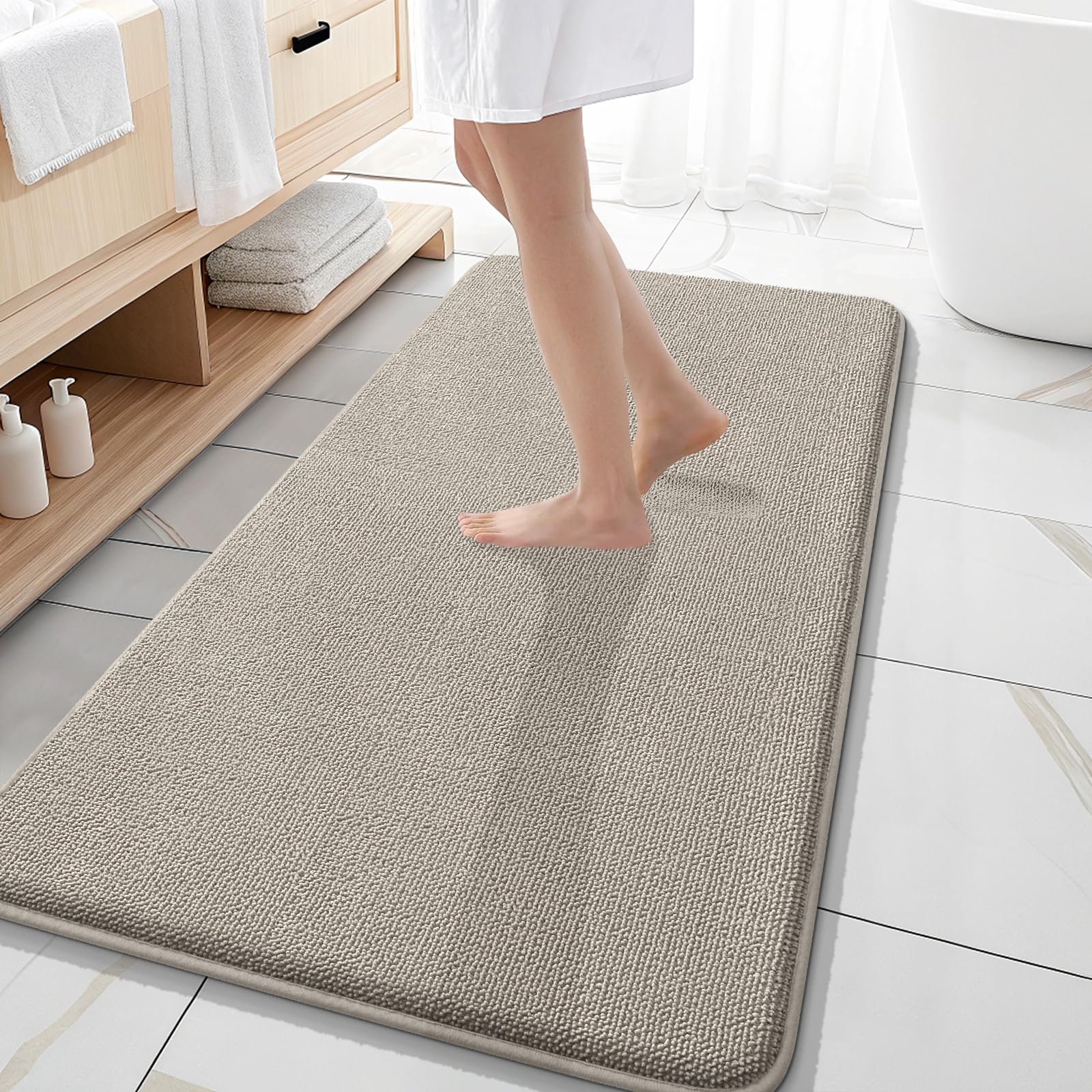 OLANLY Thick Memory Foam Bath Mat Rug 30x20, Extra Soft Absorbent Bathroom Rugs, Quick Dry Bath Mats, Non-Slip, Machine Washable Carpet for Bathroom, Tub and Shower, Home Decor Accessories, Grey