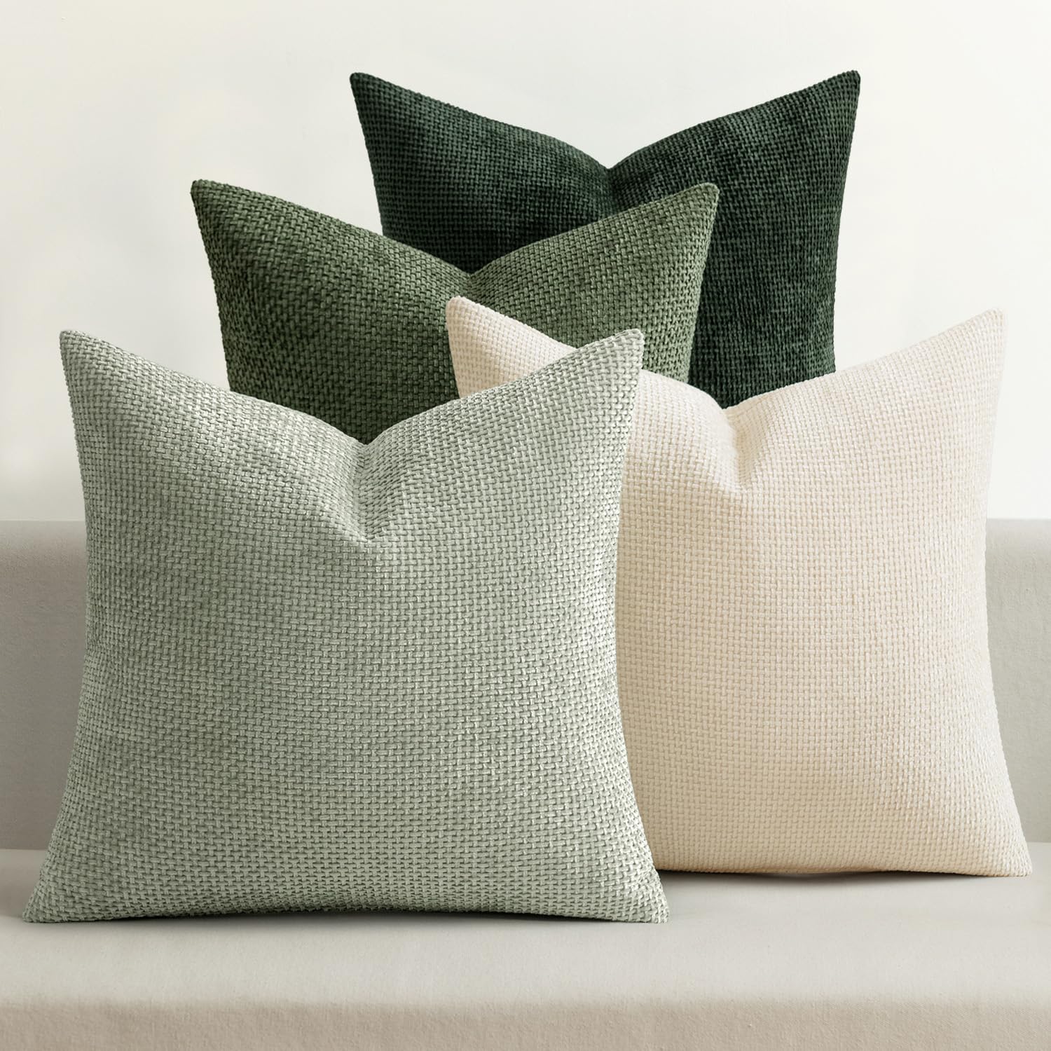 MIULEE Pack of 4 Couch Throw Pillow Covers 18x18 Inch Neutral Blue Soft Decorative Chenille Pillow Covers Farmhouse Accent Cushion Covers for Boho Western Spring Coastal Decor Sofa Bed Living Room