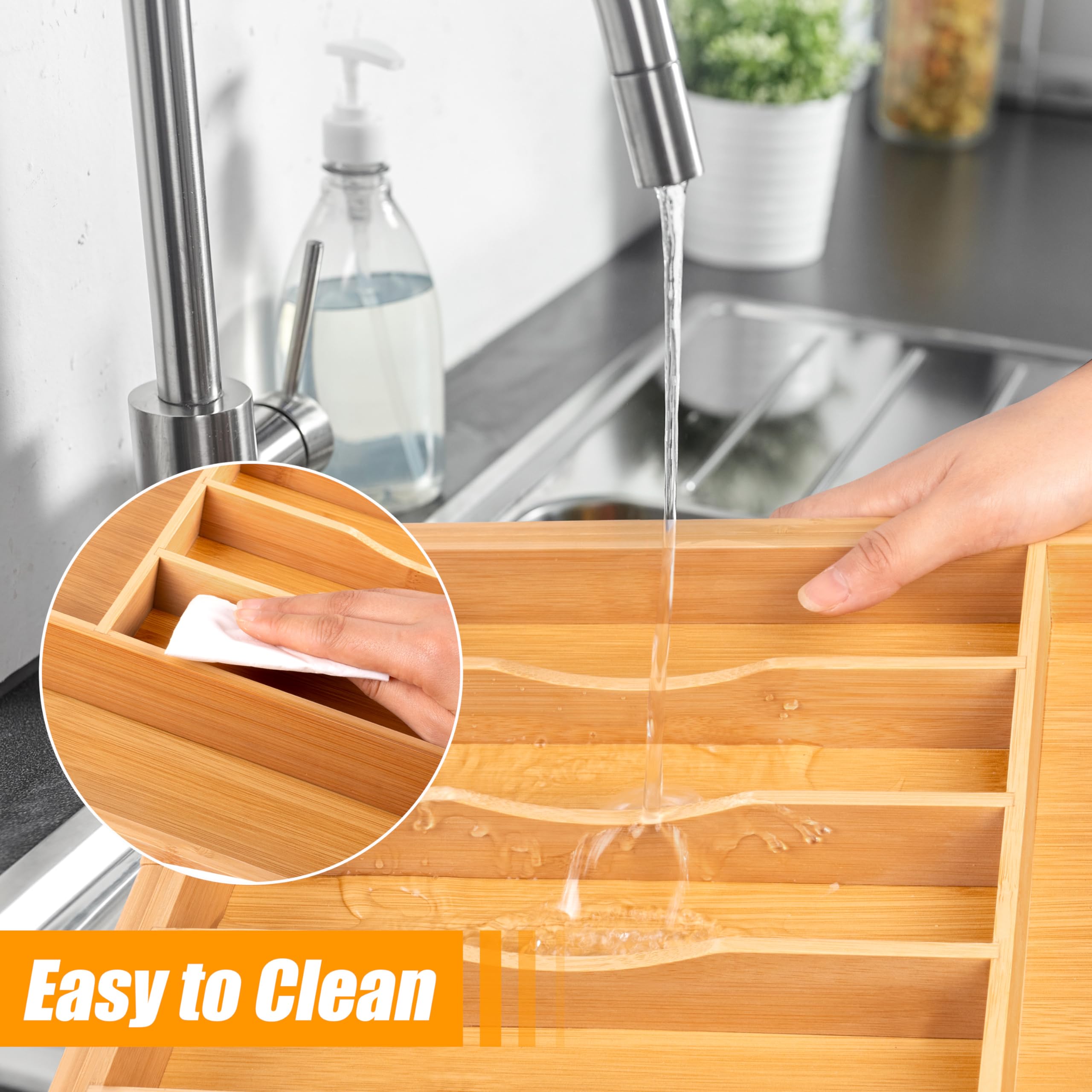 Bellsal Silverware Organizer Kitchen Drawer Organizer Expandable Bamboo Utensil Holder Cutlery Tray for Kitchen Utensil and Flatware Bedroom Office