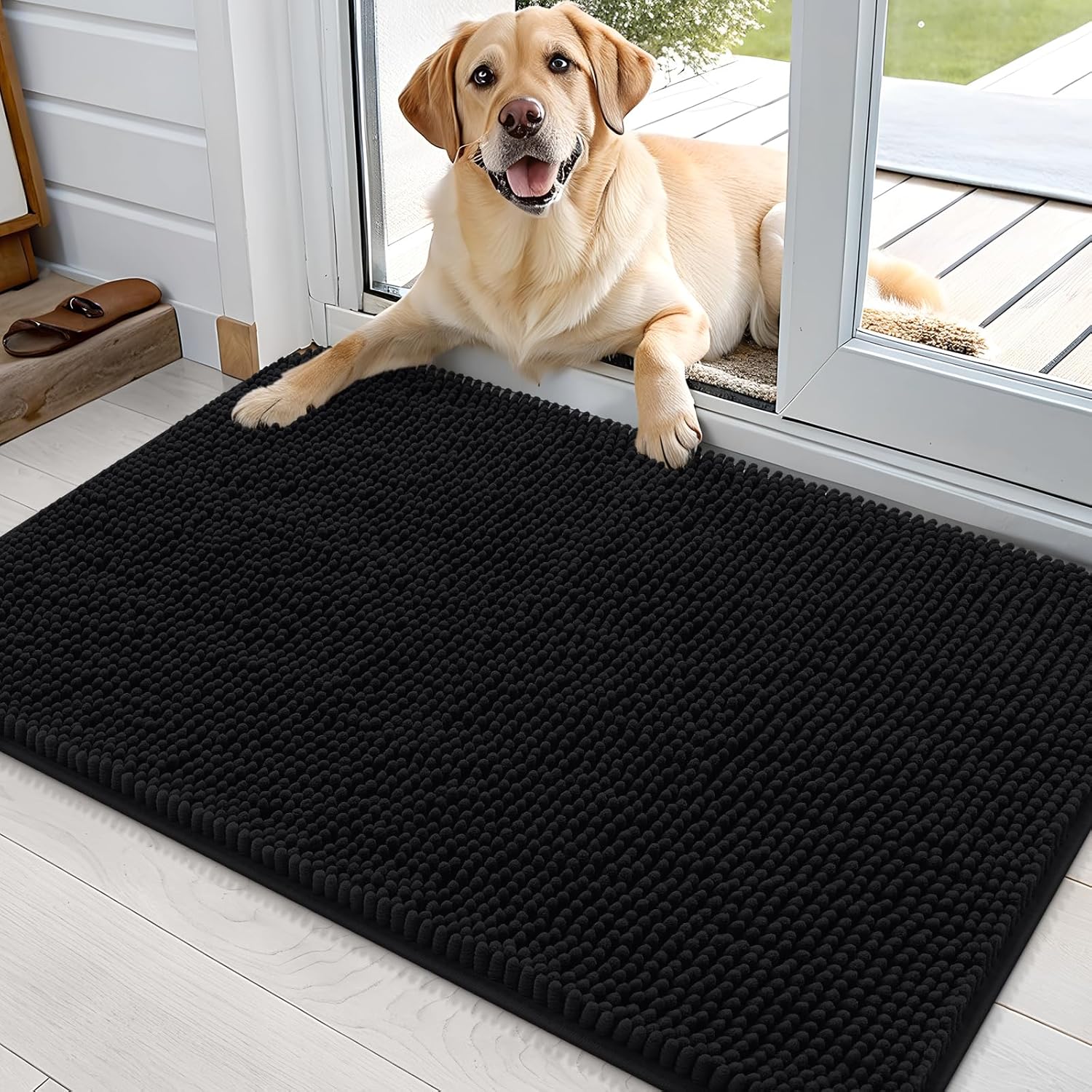OLANLY Dog Door Mat for Muddy Paws 48x30, Absorbs Moisture and Dirt, Absorbent Non-Slip Washable Doormat, Quick Dry Chenille Mud Mat for Dogs, Entry Indoor Entryway Carpet for Inside Floor, Grey