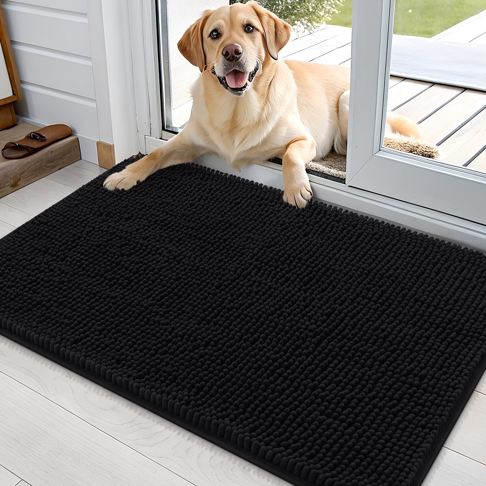 OLANLY Dog Door Mat for Muddy Paws 30x20, Absorbs Moisture and Dirt, Absorbent Non-Slip Washable Doormat, Quick Dry Chenille Mud Mat for Dogs, Entry Indoor Entryway Carpet for Inside Floor, Grey
