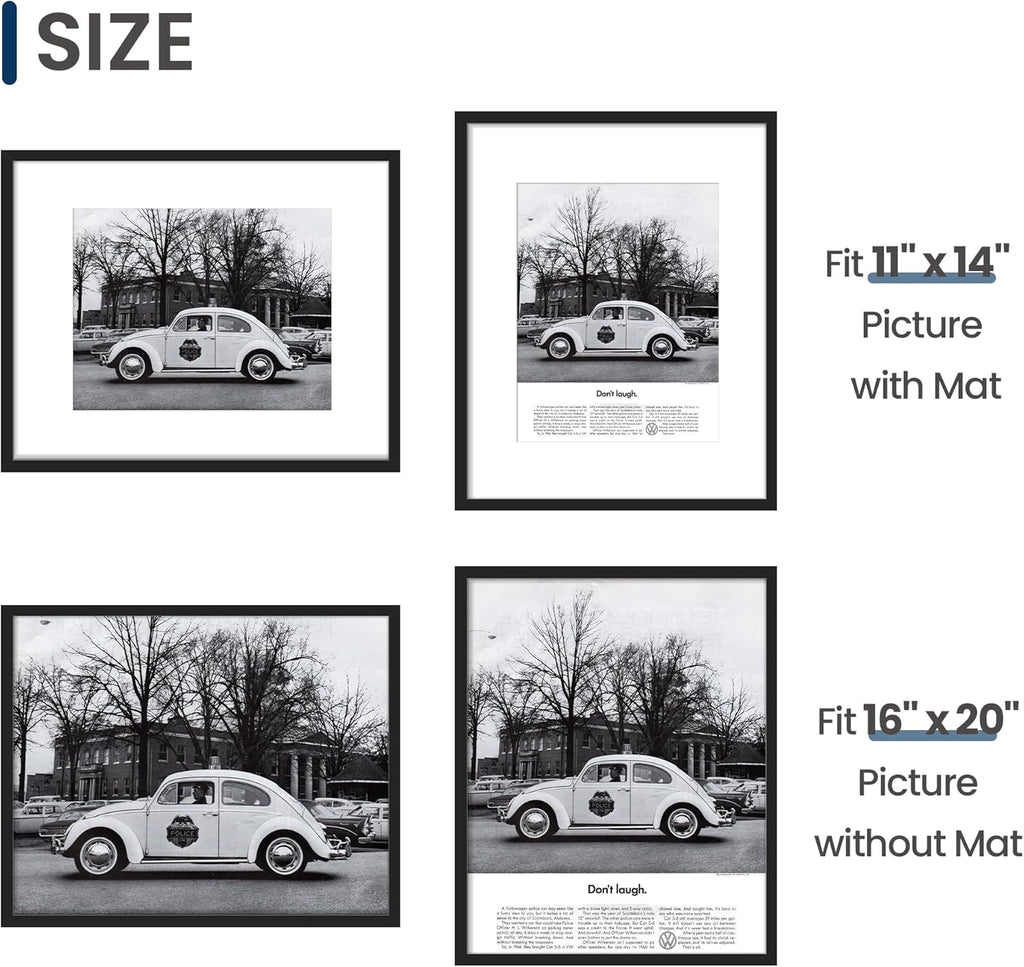 ENJOYBASICS 16x20 Picture Frame, Display Poster 11x14 with Mat or 16 x 20 Without Mat, Wall Gallery Photo Frames, Black, 2 Pack