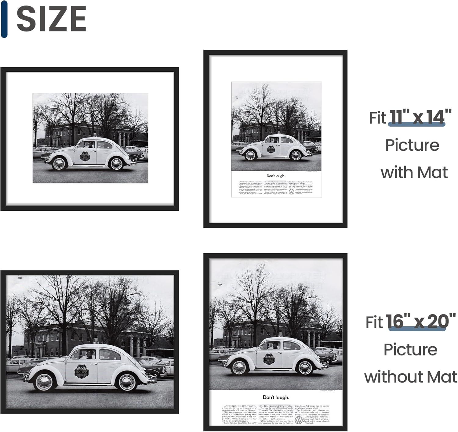 ENJOYBASICS 16x20 Picture Frame, Display Poster 11x14 with Mat or 16 x 20 Without Mat, Wall Gallery Photo Frames, Black, 2 Pack