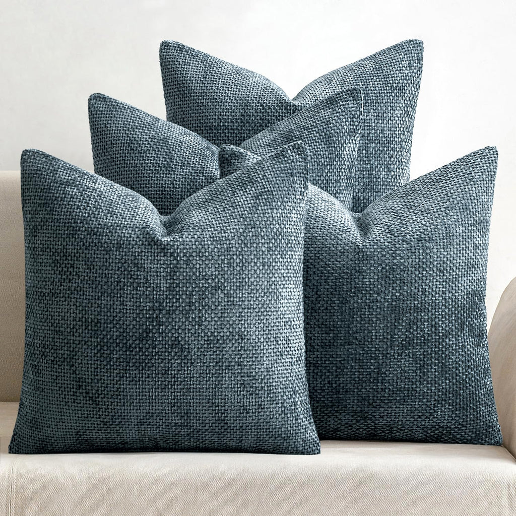 MIULEE Pack of 4 Couch Throw Pillow Covers 18x18 Inch Neutral Blue Soft Decorative Chenille Pillow Covers Farmhouse Accent Cushion Covers for Boho Western Spring Coastal Decor Sofa Bed Living Room