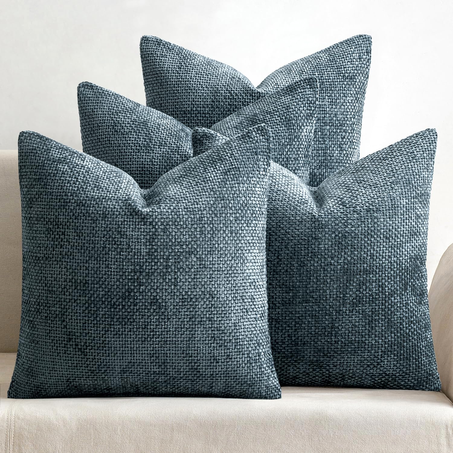 MIULEE Pack of 4 Couch Throw Pillow Covers 18x18 Inch Neutral Blue Soft Decorative Chenille Pillow Covers Farmhouse Accent Cushion Covers for Boho Western Spring Coastal Decor Sofa Bed Living Room