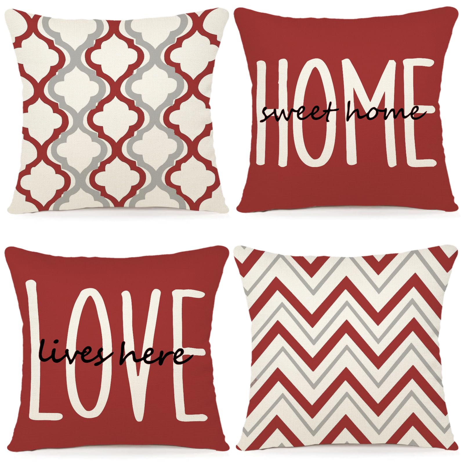 YCOLL Farmhouse Pillow Covers 18x18 Set of 4 Throw Pillow Covers Rustic Linen Decorative Pillows Square Cushion Covers for Couch Sofa Bedroom Home Decor