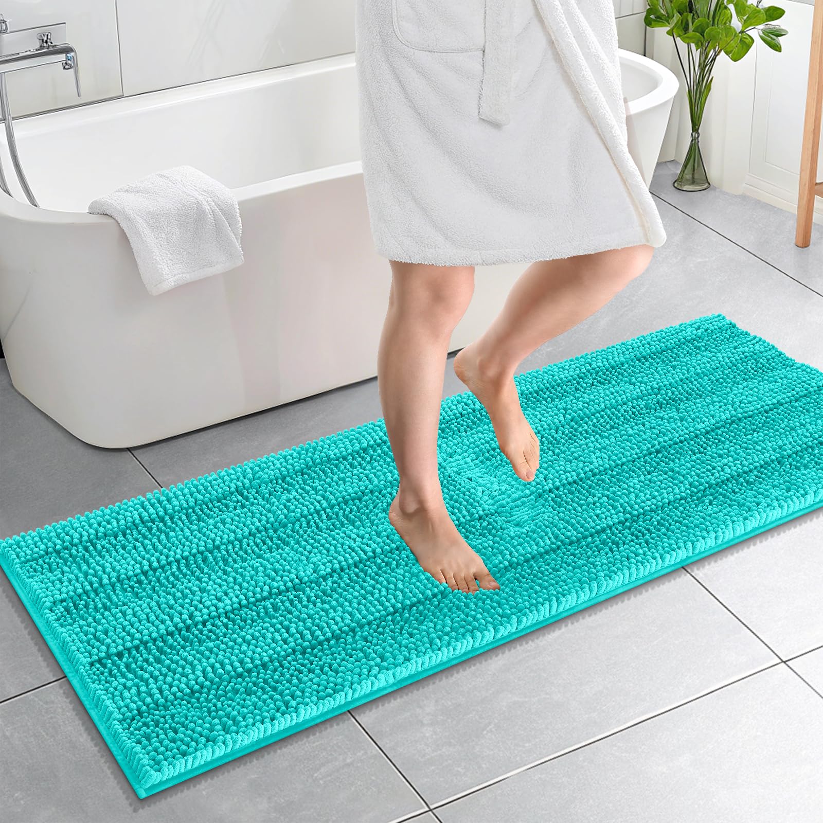 OLANLY Thick Bathroom Rugs 30x20, Extra Soft Absorbent Chenille Striped Bath Rugs, Rubber Backing, Machine Wash Dry, Bath Mats for Bathroom Floor, Tub and Shower, Home Decor Accessories, Grey
