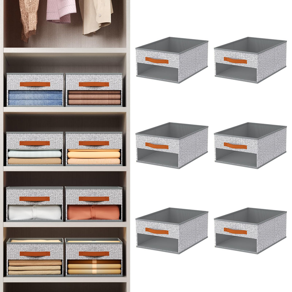 Homsorout Clothes Organizers and Storage - 4/5/7 Grids Fabric Jeans Organizer with Handles, Foldable Closet Organizers Dividers, Wardrobe organizer for Pant, Sweater, T-shirt, Scarf, 6 Pack, Beige
