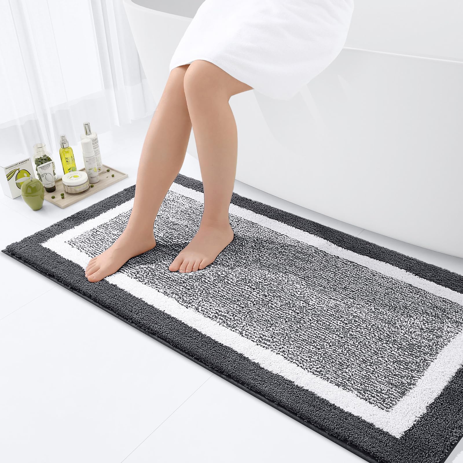 OLANLY Small Bathroom Rugs 24x16, Extra Soft and Absorbent Microfiber Bath Rugs, Non-Slip, Machine Washable, Quick Dry Shaggy Bath Carpet, Bath Mats for Bathroom Floor, Tub, Shower, Grey
