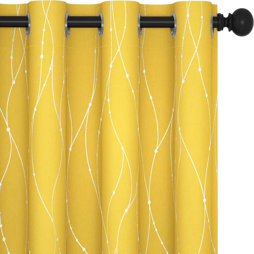 Deconovo Blackout Curtains, Grey Curtain, Thermal Insulated Soundproof Curtain Drapes, Wave Dot Foil Print, 52 x 84 Inch, 2 Panels, Machine‑Washable Privacy Window Drape for Bedroom Living Room Office