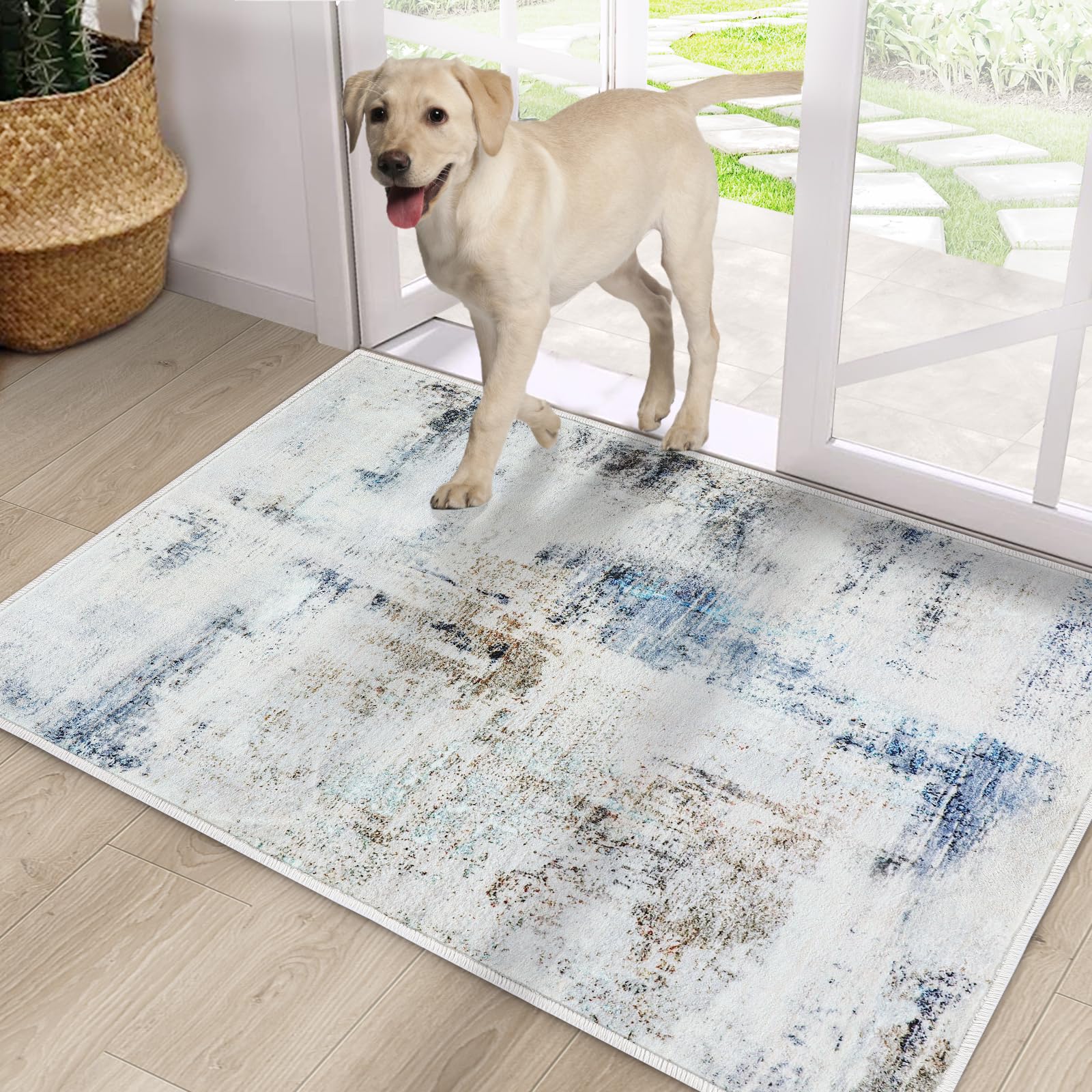 CRISTGEE Door Mat, Front Indoor Door Mat Faux Wool Non-Slip Entryway Rug Absorbent Abstract Throw Rug for Indoor Entrance Hallway Laundry Room, High Traffic Areas, 20X32 Inches, Gray Washable