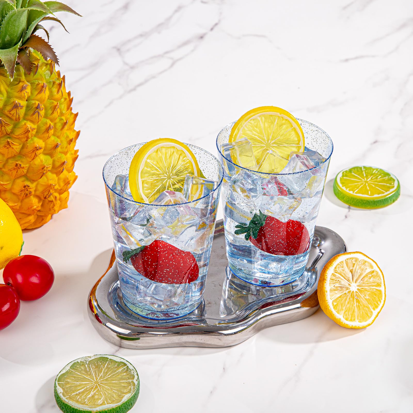 DaYammi 200 Pack Gold Plastic Cups 10 Oz Clear Cup Gold Rimmed Disposable Wine Glasses Fancy Disposable Party Cups Tumblers Drinking Cup Plastic Cocktail Glasses gold disposable cups for Party Wedding