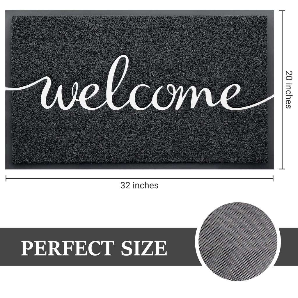 Door Mat (30"x17.5",Black), Welcome Mat Low Profile Front Doormat Floor Mat Non Slip Rugs for Entryway, Patio, High Traffic Areas
