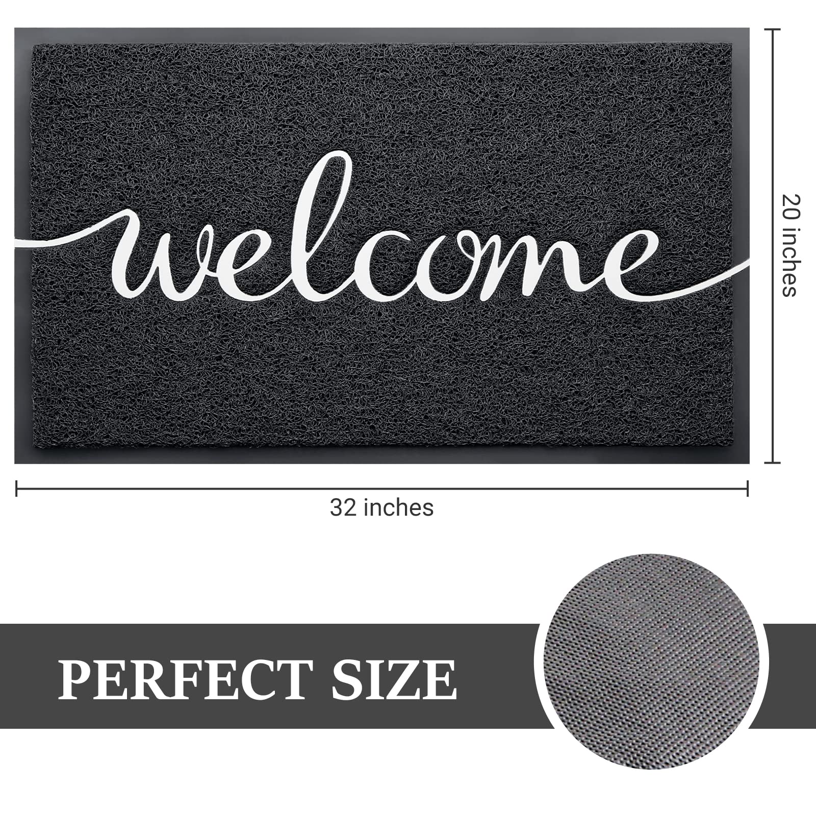 Door Mat (30"x17.5",Black), Welcome Mat Low Profile Front Doormat Floor Mat Non Slip Rugs for Entryway, Patio, High Traffic Areas