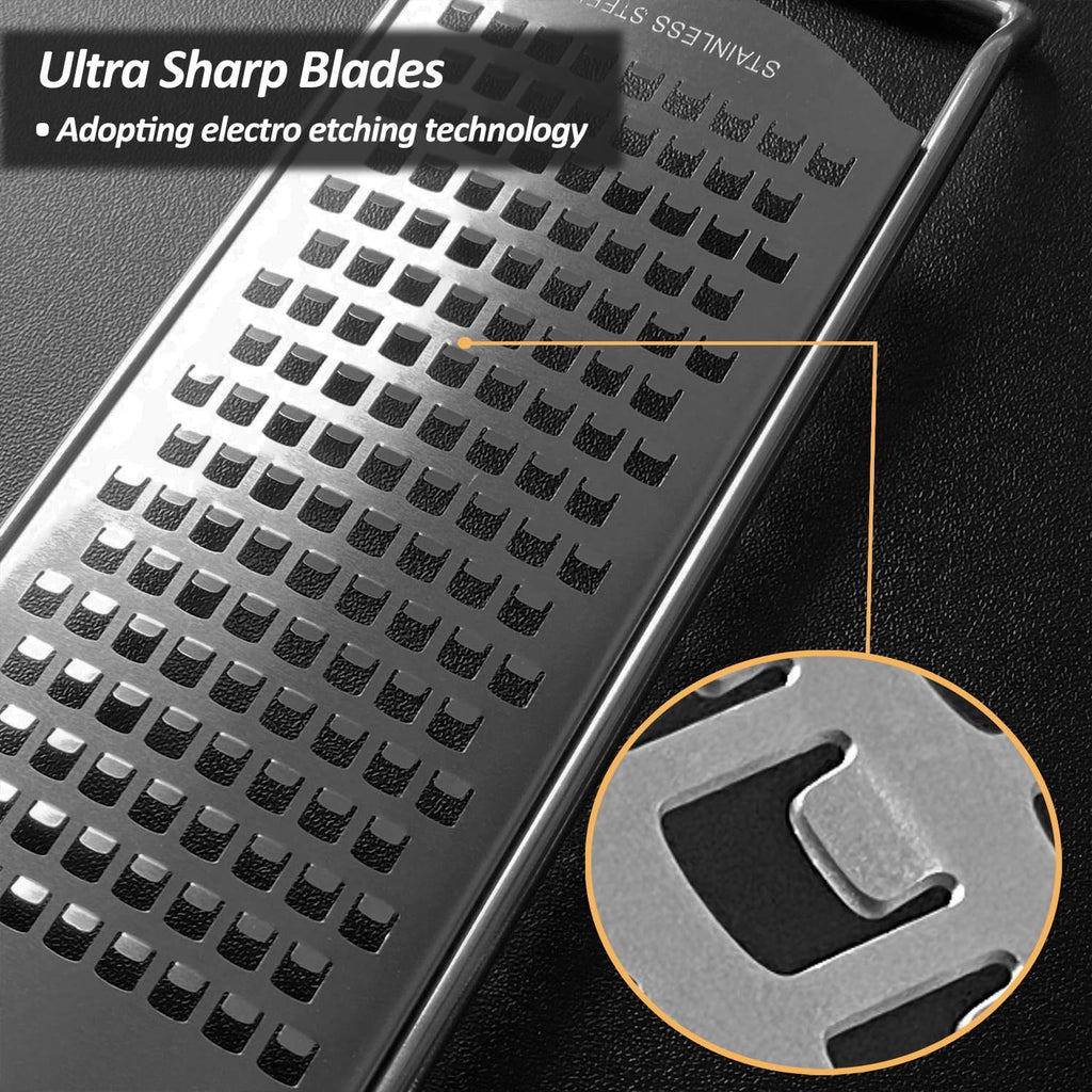 Vovoly 4-Pcs Pro Set Zester Grater Set, Cheese Grater with Razor-Sharp Stainless Steel Blade, Fine/Coarse/Extra Coarse/Slider Attachment