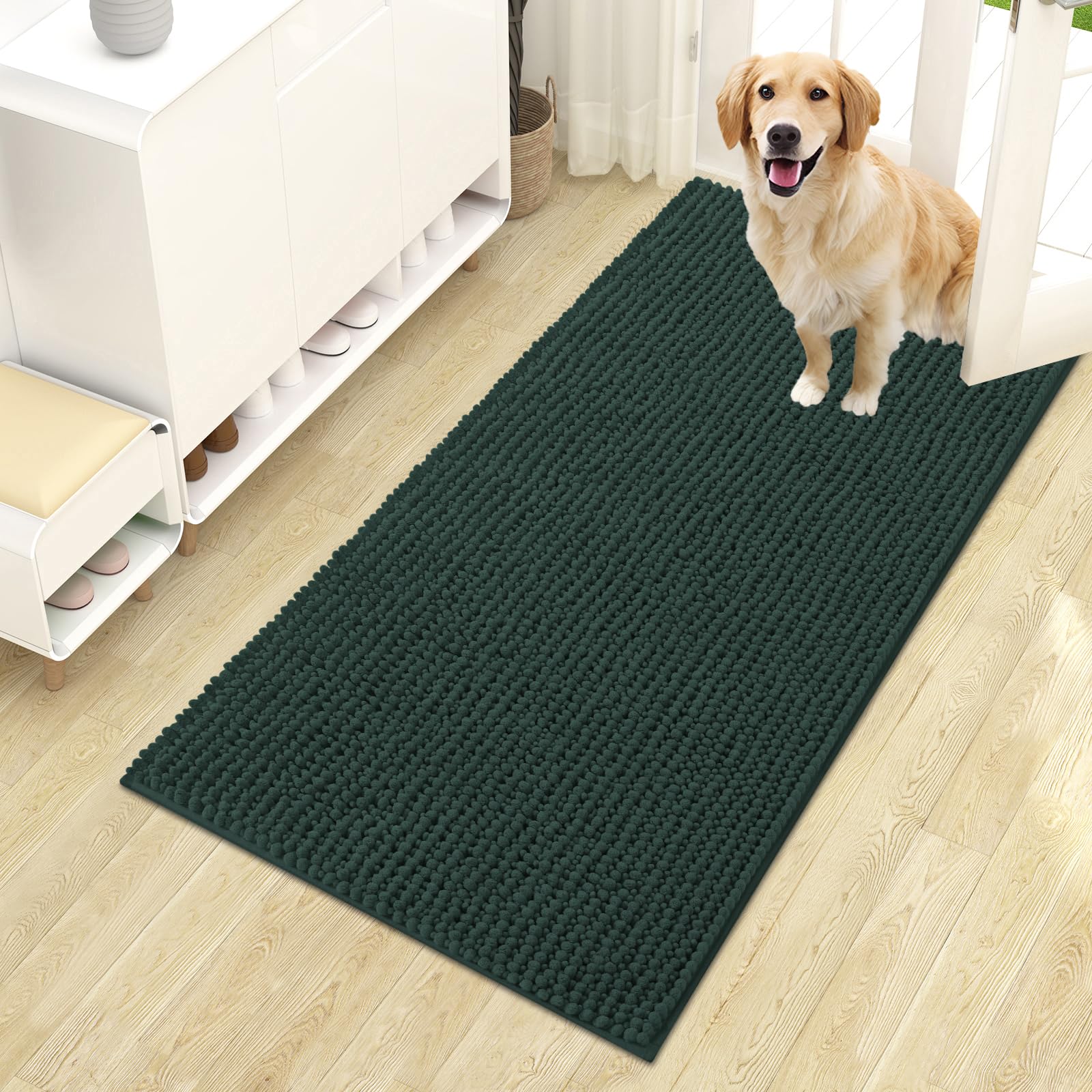 OLANLY Dog Door Mat for Muddy Paws 30x20, Ultra Absorbent Chenille Mud Doormat, Non-Slip Washable and Dirt Trapping Doormat for Indoor Entryway, Quick-Dry Indoor Pet Bed Mats for Dogs, Grey