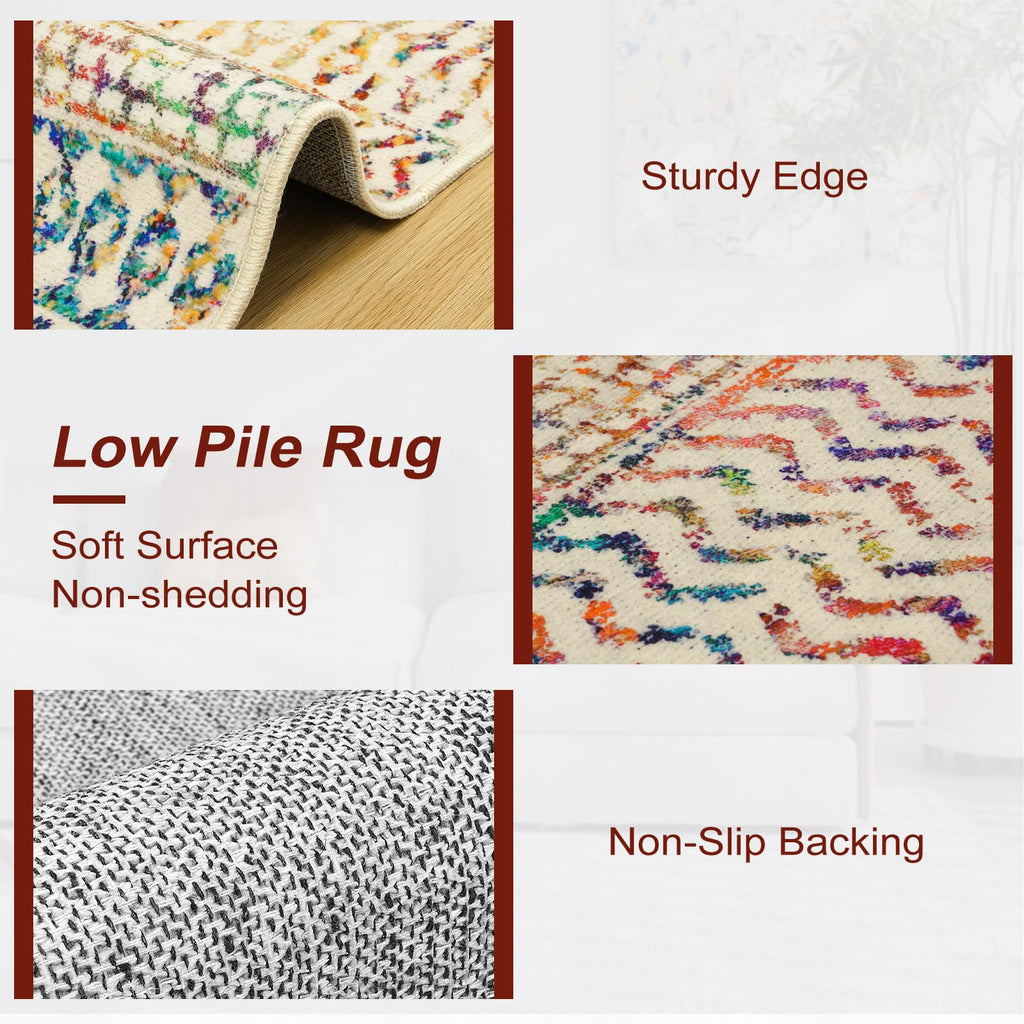 Moroccan Washable Rugs, 2x3 Light Grey Rug Non-Slip Small Distressed Entryway Rugs, Soft Low-Pile Bedroom Rug Indoor Doormat Carpet for Entryway Kitchen Bathroom