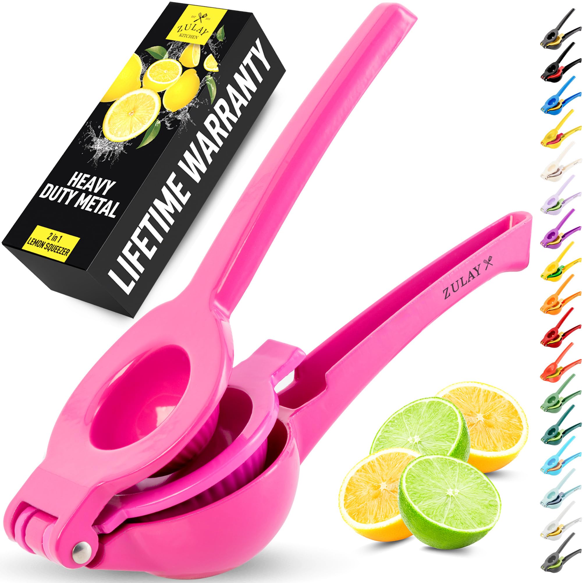 Zulay Kitchen Metal 2-in-1 Lemon Squeezer - Sturdy Max Extraction Hand Juicer Lemon Squeezer Gets Every Last Drop - Easy to Clean Manual Citrus Juicer - Easy-Use Lemon Juicer Squeezer - Yellow/Green