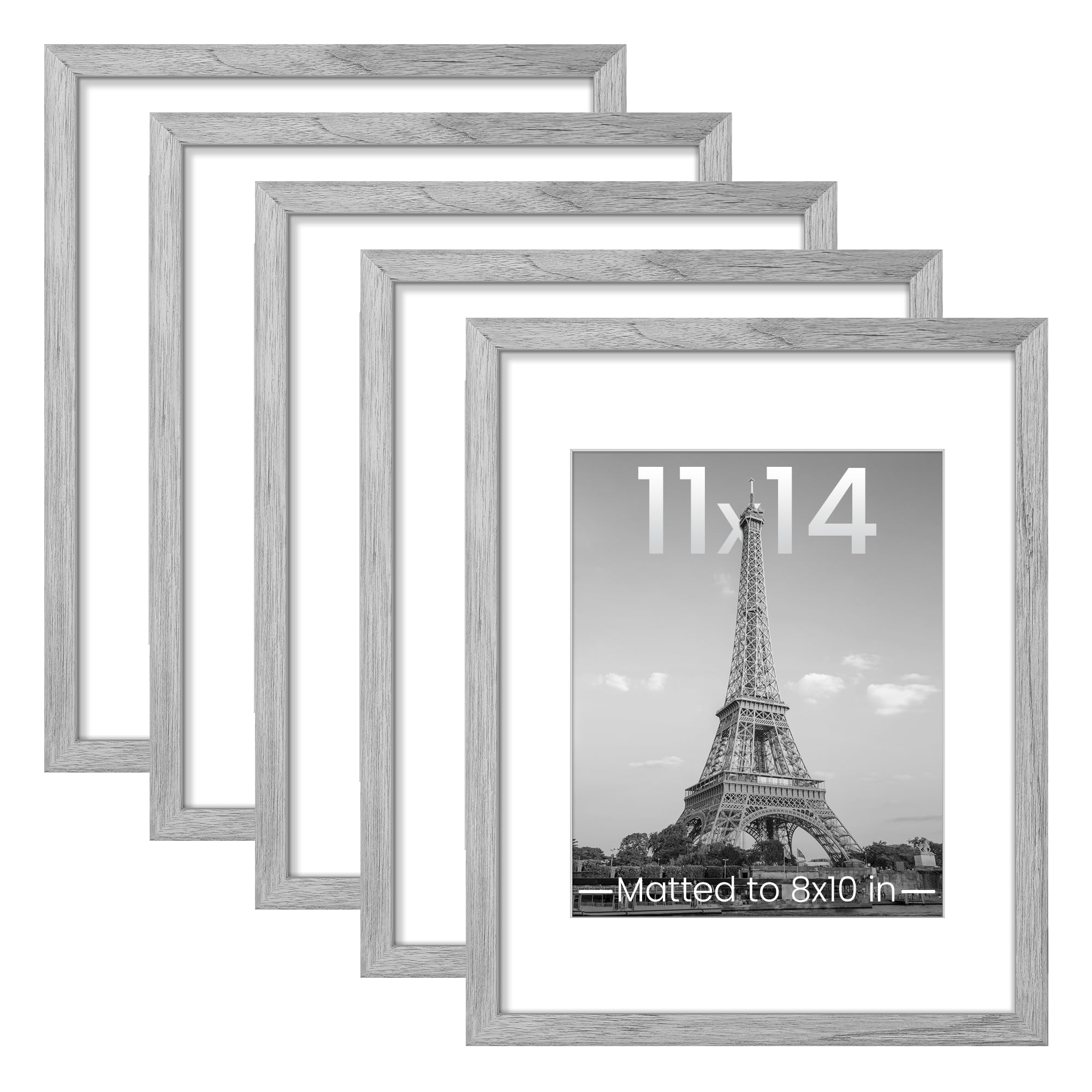 upsimples 8x10 Picture Frame Set of 5, Display Pictures 5x7 with Mat or 8 x 10 Without, Wall Gallery Photo Frames, Black