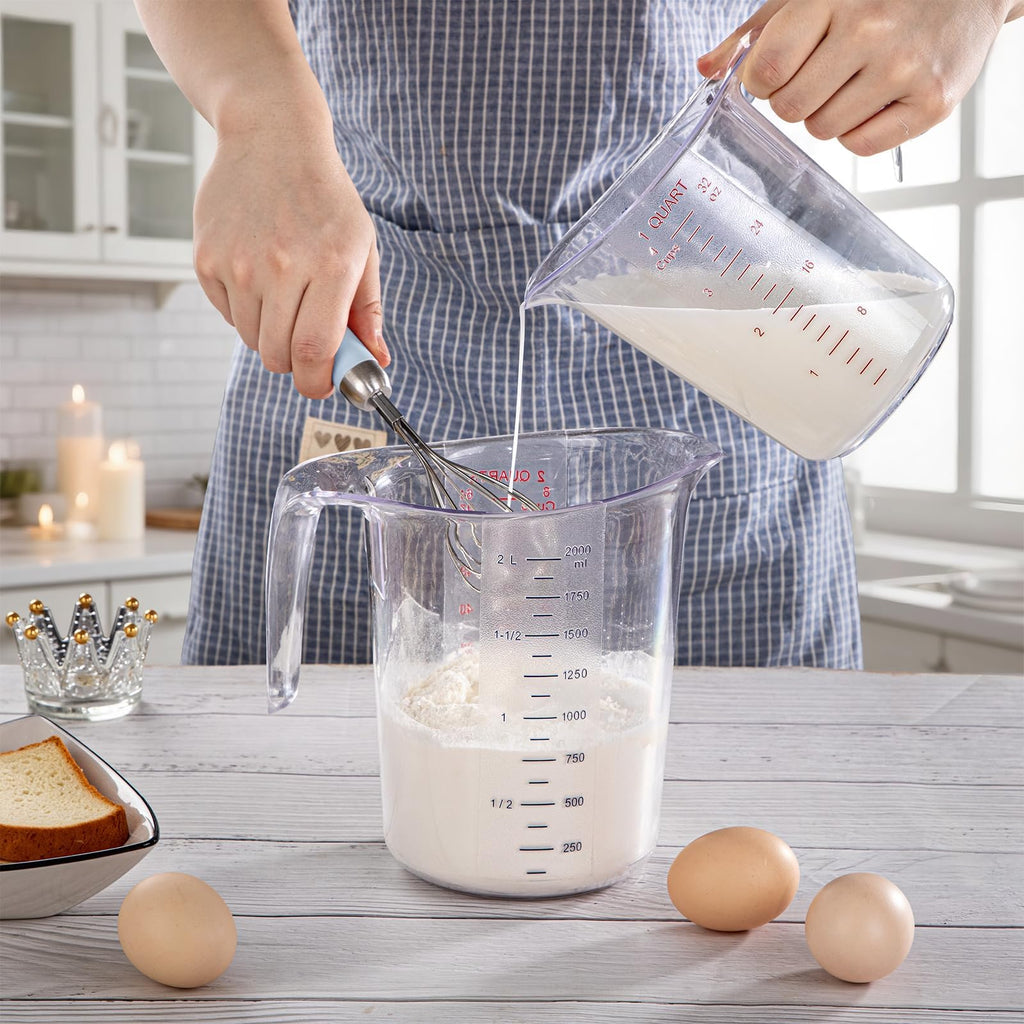 DaYammi Measuring Cups 3-Piece, Unbreakable Food-Grade Plastic Measuring Cup for Dishwasher, 1/2/4-Cup Nesting Liquid Measuring Cups for Prepping, Baking, Cooking, Readable Markings, Clear