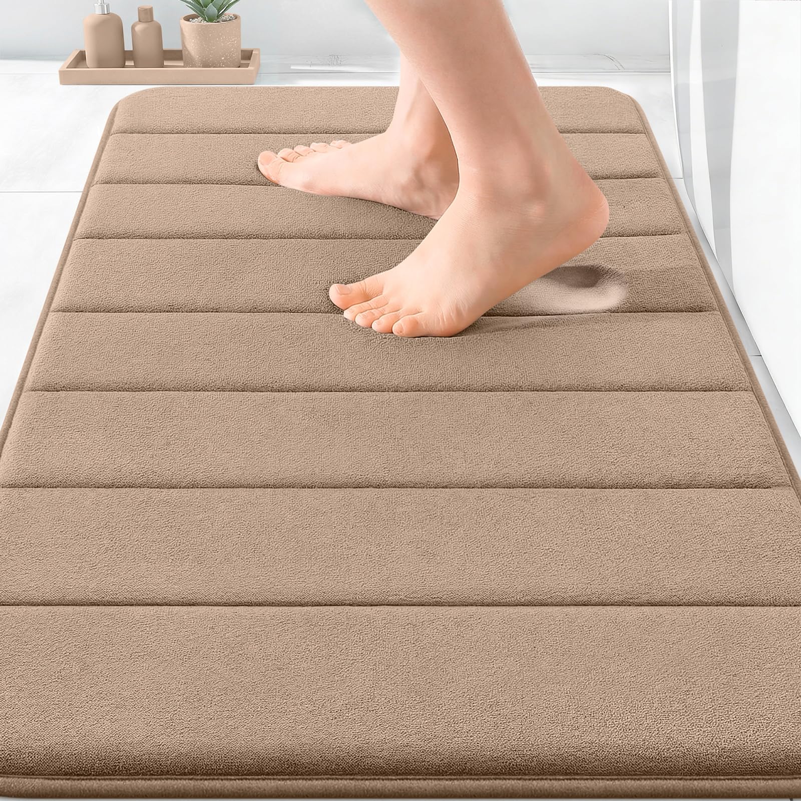 OLANLY Memory Foam Bath Mat 30x20, Super Soft Absorbent Bathroom Rugs, Quick Dry, Machine Washable Shower Floor Rugs, Bathmat Carpet, Bathroom Home Decor Accessories, Grey
