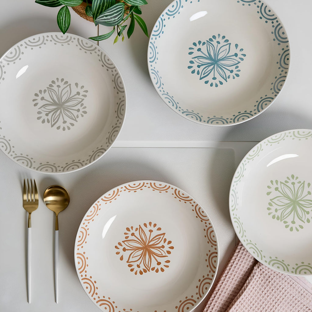 Sango Siterra Painter's Palette 16-Piece Stoneware Dinnerware Set - Service for 4, Ceramic Plates and Bowls Sets, Chip Resistant, Rustic Dishware, Microwave & Dishwasher Safe Kitchen Dishes