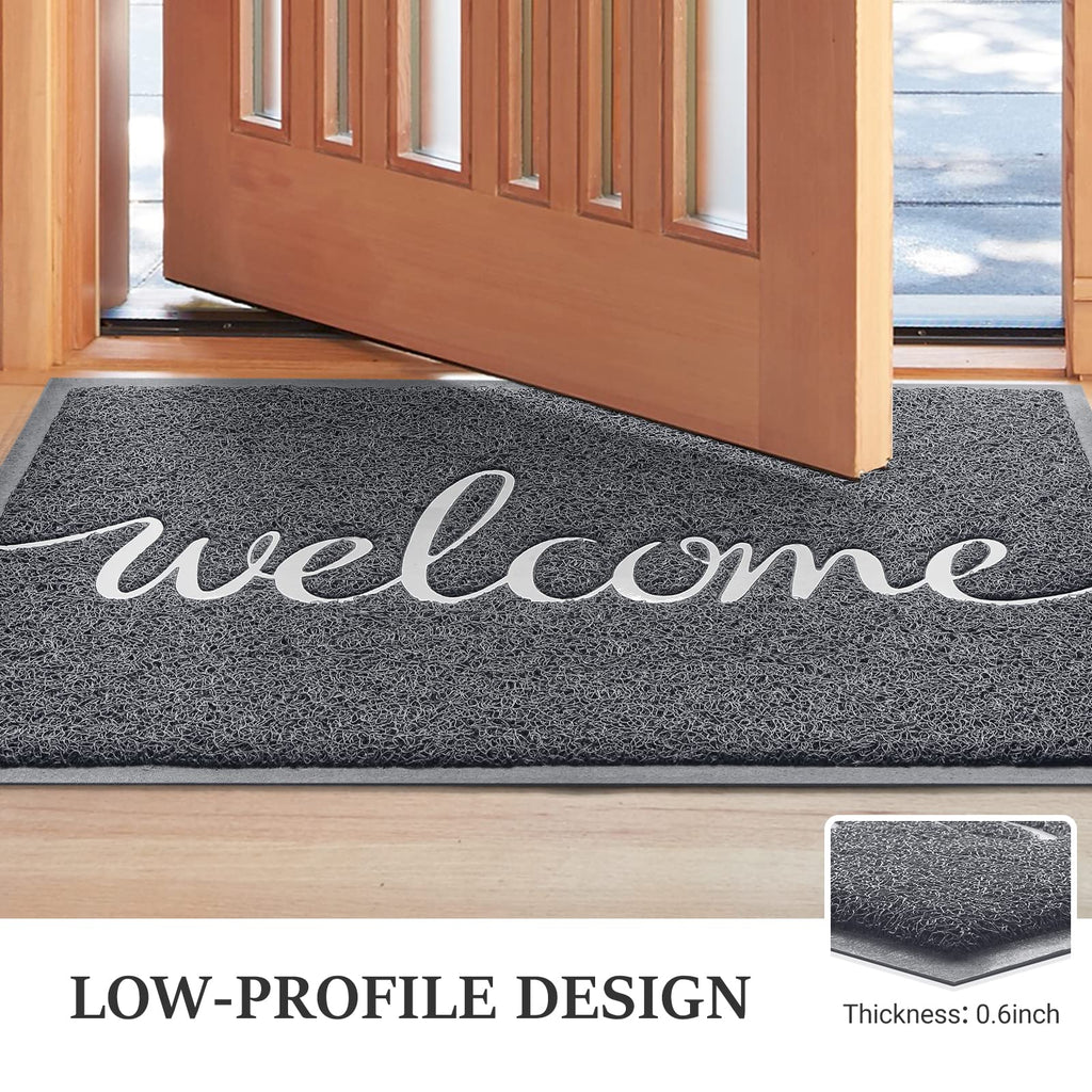Door Mat (30"x17.5",Black), Welcome Mat Low Profile Front Doormat Floor Mat Non Slip Rugs for Entryway, Patio, High Traffic Areas