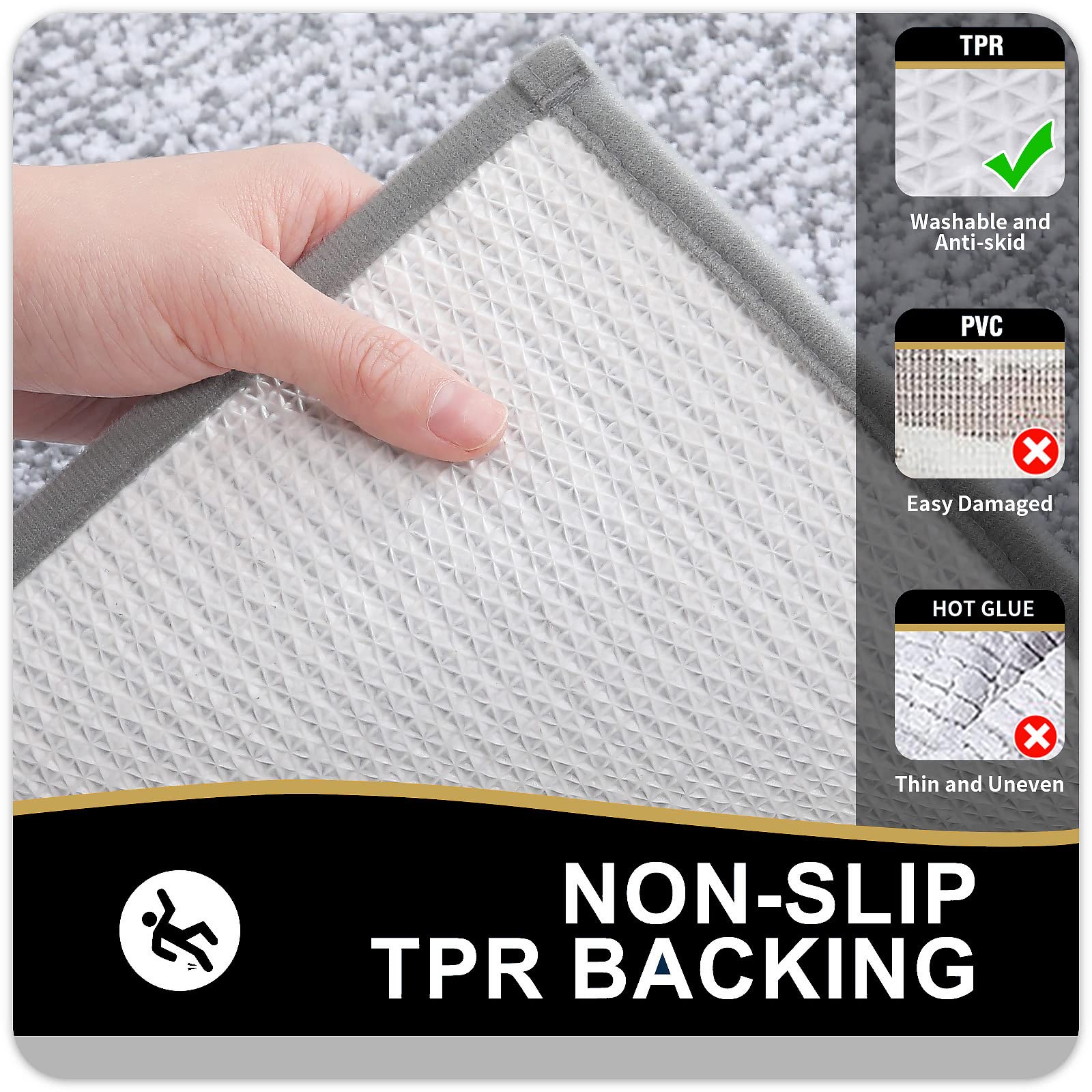 OLANLY Bathroom Rugs Sets 3 Piece, Soft Absorbent Microfiber Bath Mats and U-Shaped Contour Toilet Rug, Home Decor Accessories, Non-Slip, Bath Mat Set for Bathroom (30"x20"+24"x16"+24"x20", Grey)