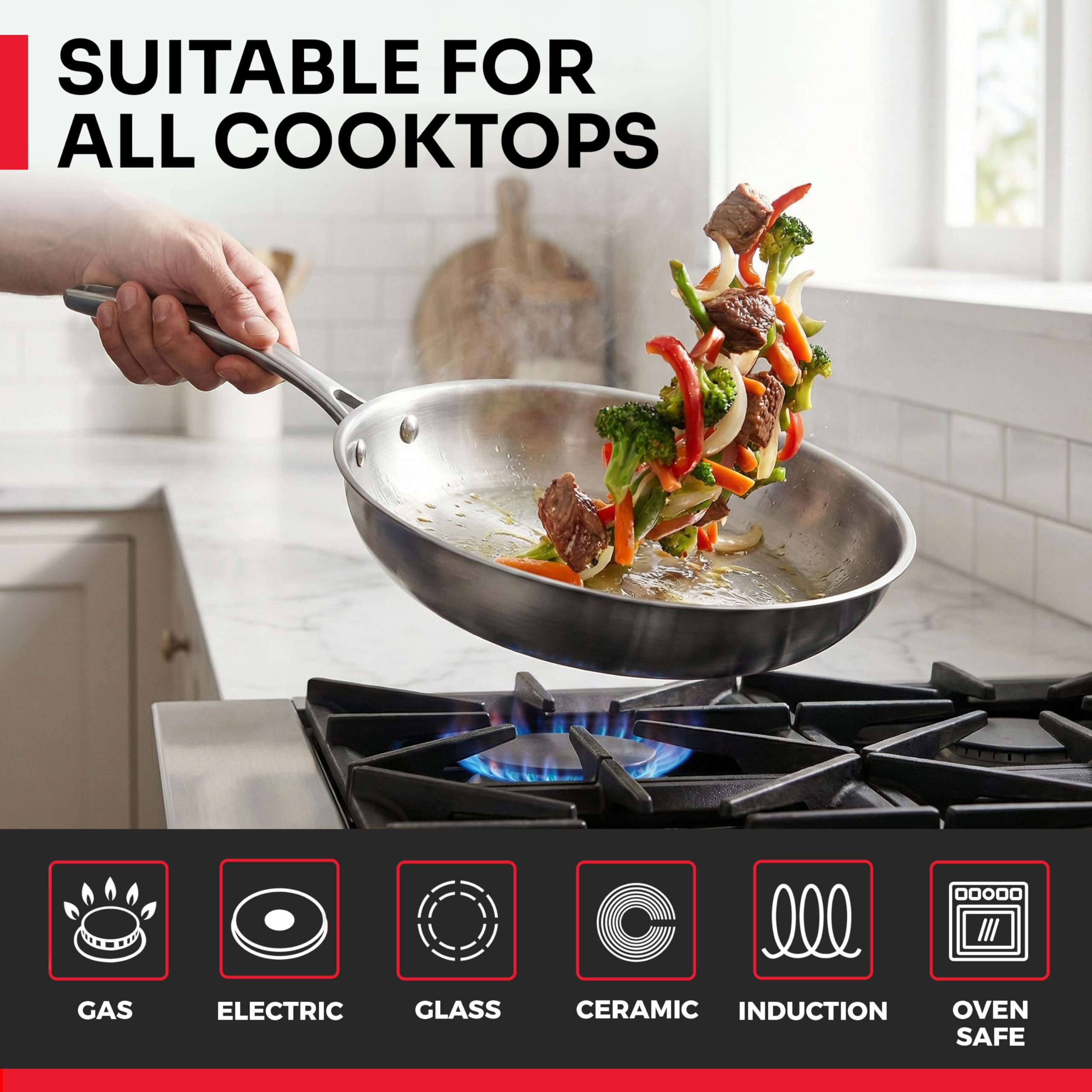 Mueller Pots and Pans Set 17-Piece, Ultra-Clad Pro Stainless Steel Cookware Set, Ergonomic EverCool Handle, Induction Cookware, Includes Saucepans, Skillets, Dutch Oven, Stockpot, Steamer For Cooking