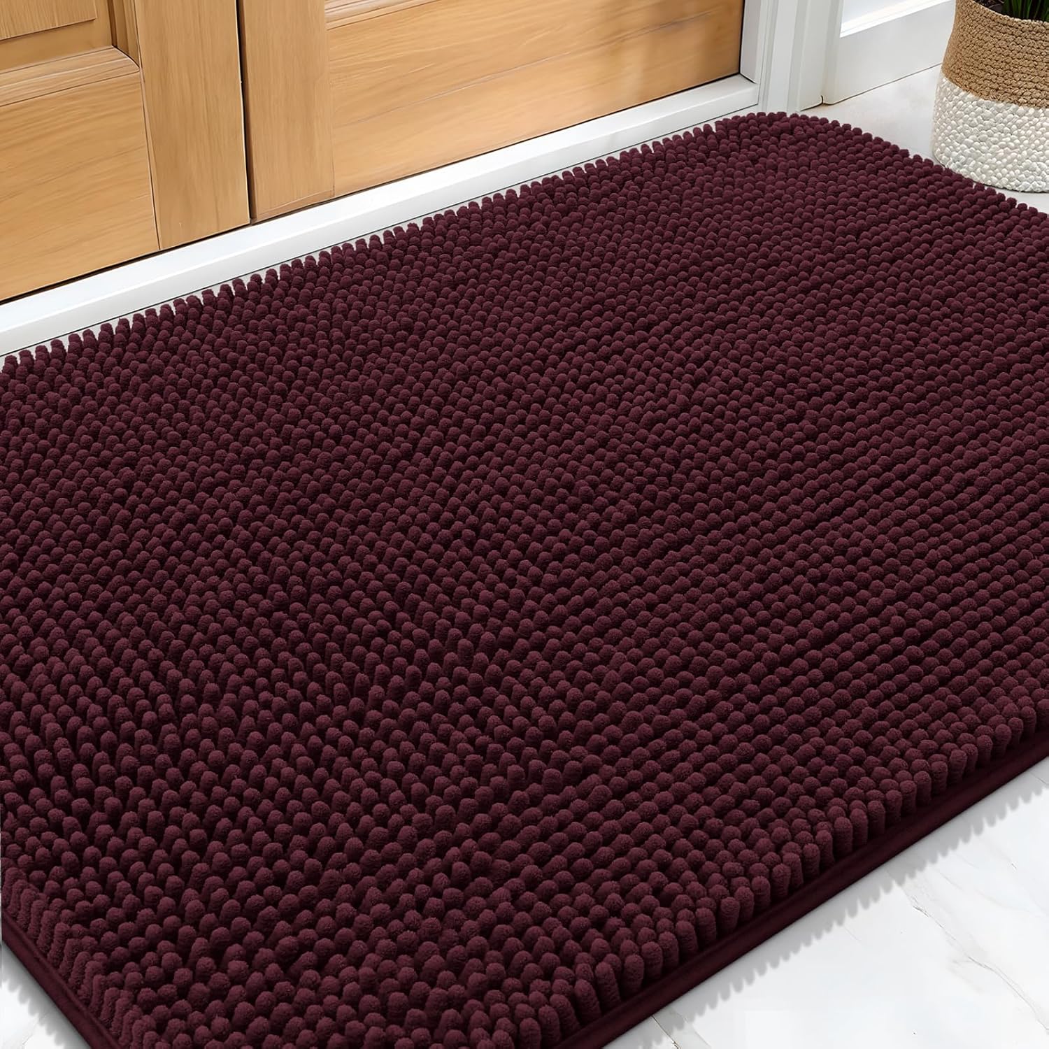 OLANLY Dog Door Mat for Muddy Paws 70x24, Absorbs Moisture and Dirt, Absorbent Non-Slip Washable Doormat, Quick Dry Chenille Mud Mat for Dogs, Entry Indoor Entryway Carpet for Inside Floor, Beige