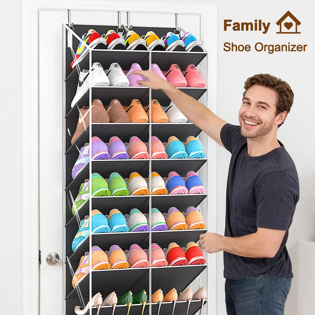 UVIAHOMI 20-30 Pairs Over the Door Shoe Organizer, Clear Pockets Hanging Shoe Storage for Closet, 10-Tier Door Shoes Rack, Handing Shoes Holder Fit All the Family's Sneakers, Boots, Heels, Black