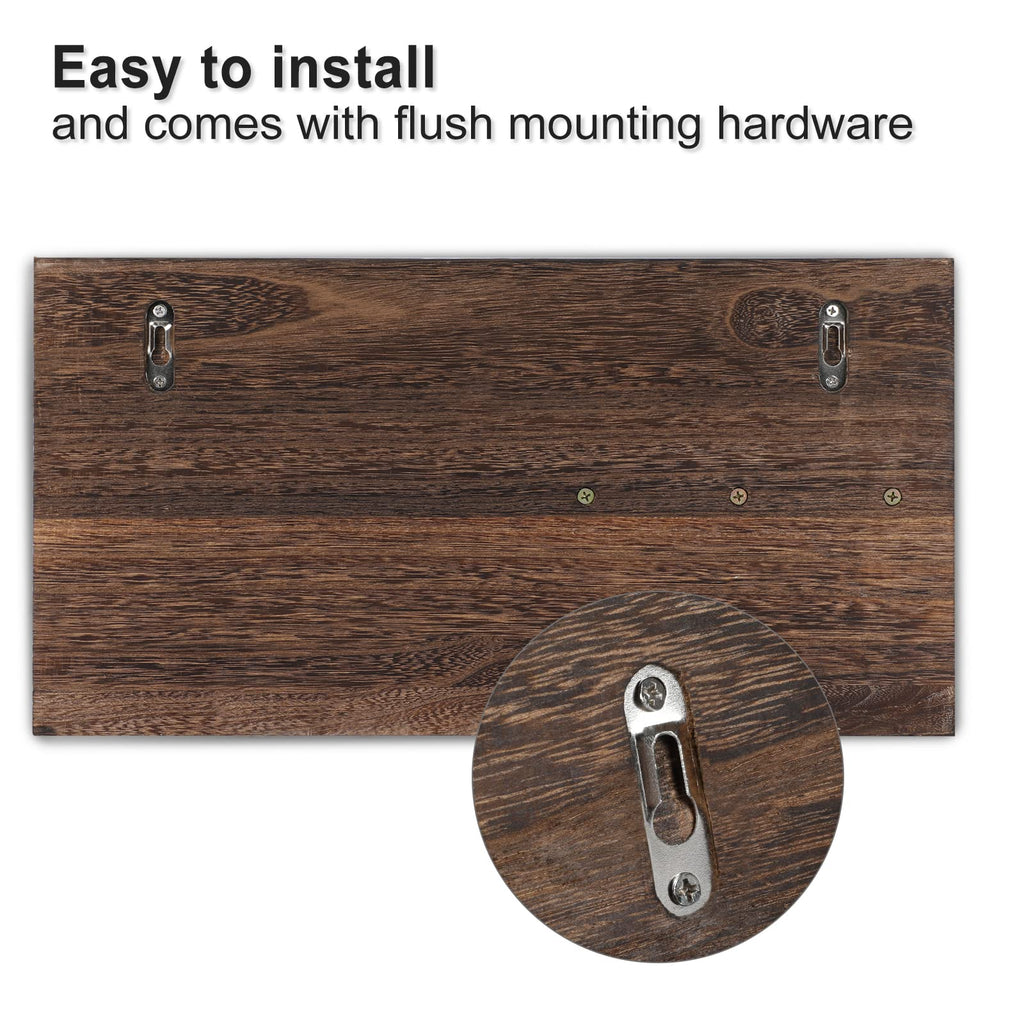 Mail Organizer for Wall Mount – Key Holder with Shelf Includes Letter Holder and Hooks for Coats, Dog Leashes – Rustic Wood with Flush Mounting Hardware (16.5” x 8.7” x 3.5”)