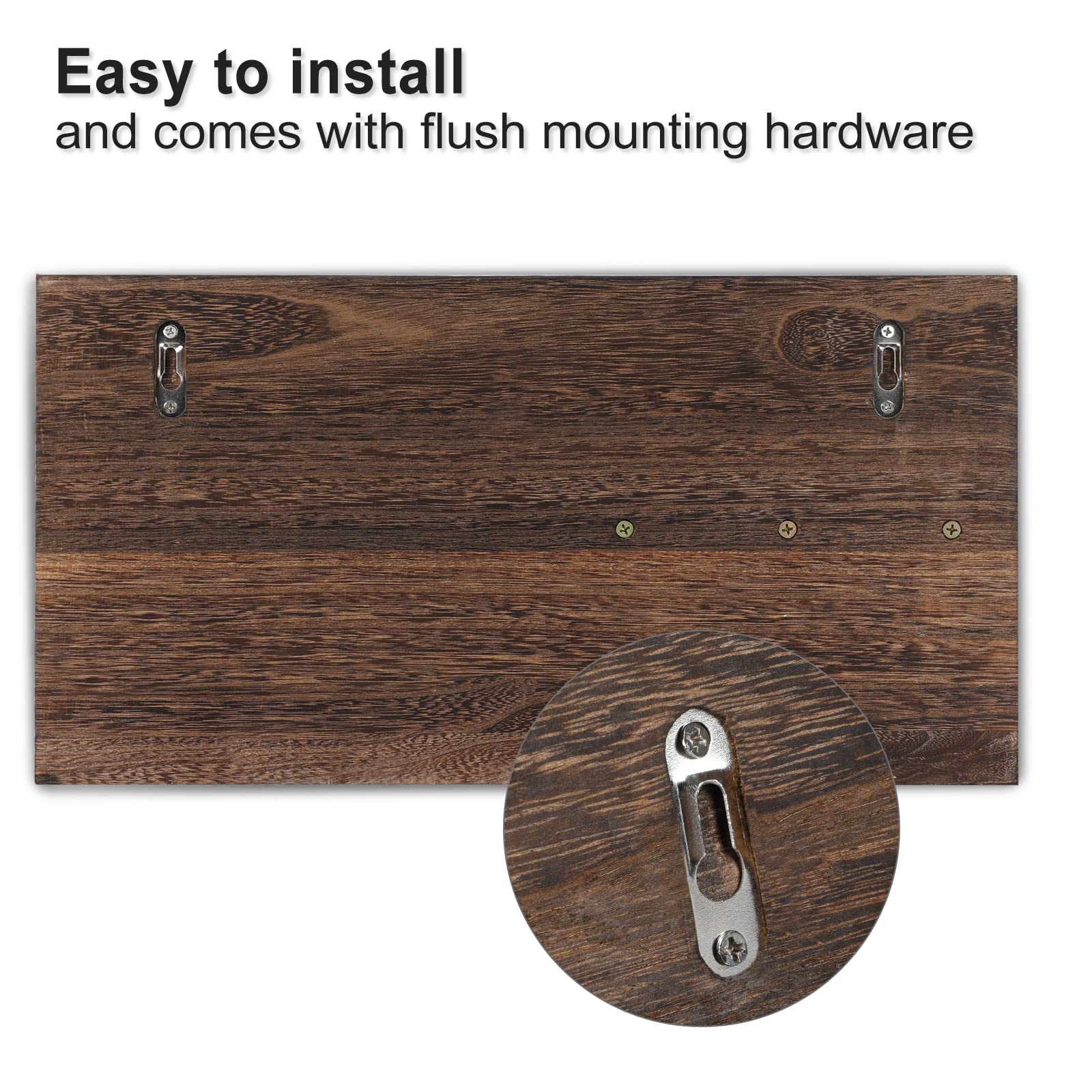 Mail Organizer for Wall Mount – Key Holder with Shelf Includes Letter Holder and Hooks for Coats, Dog Leashes – Rustic Wood with Flush Mounting Hardware (16.5” x 8.7” x 3.5”)