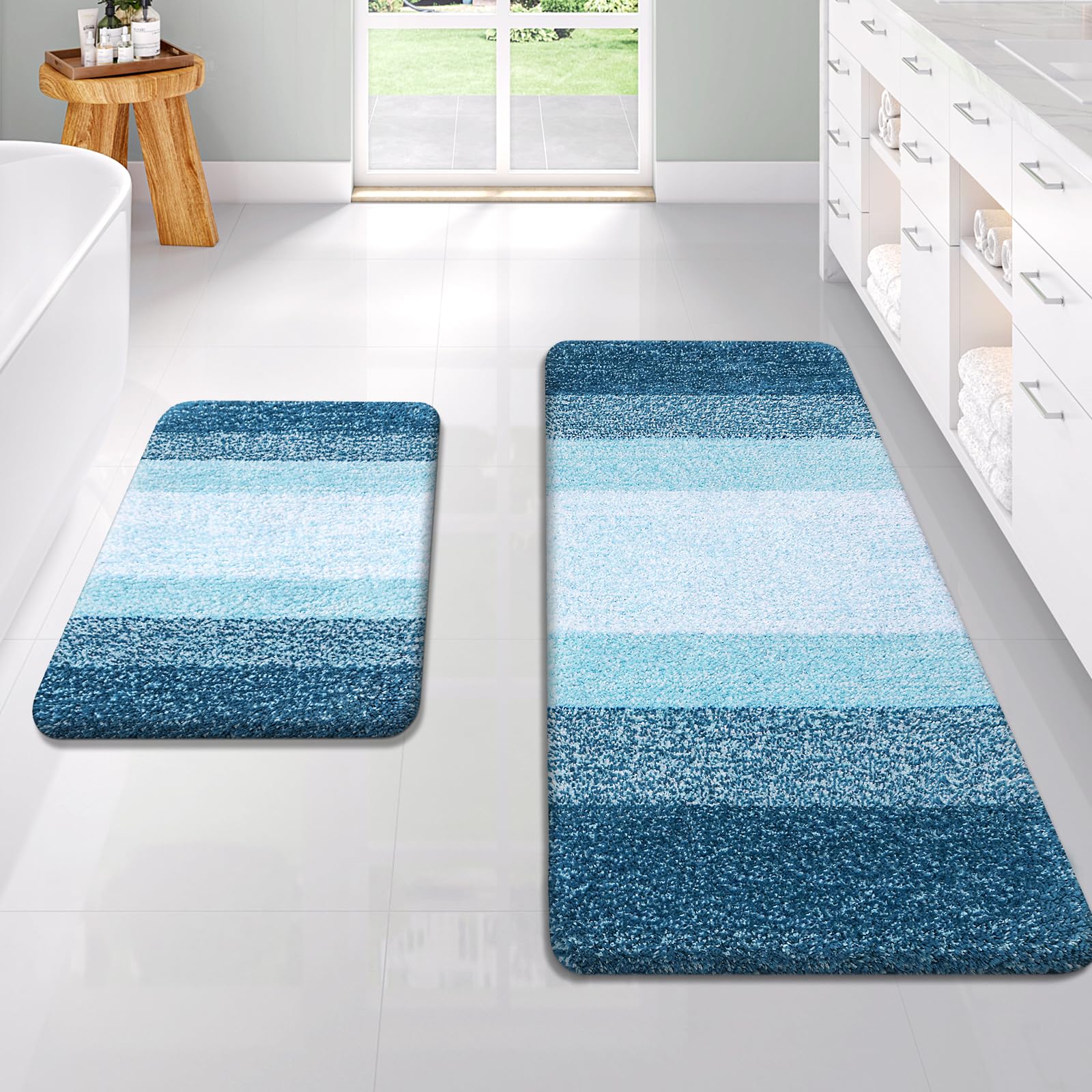 OLANLY Bathroom Rug Set 2 Piece, Soft Absorbent Microfiber Bath Mats and U-Shaped Contour Toilet Rug, Non-Slip, Machine Wash Dry, Plush Shaggy Bath Mats for Bathroom (24"x16"+24"x20", Grey)