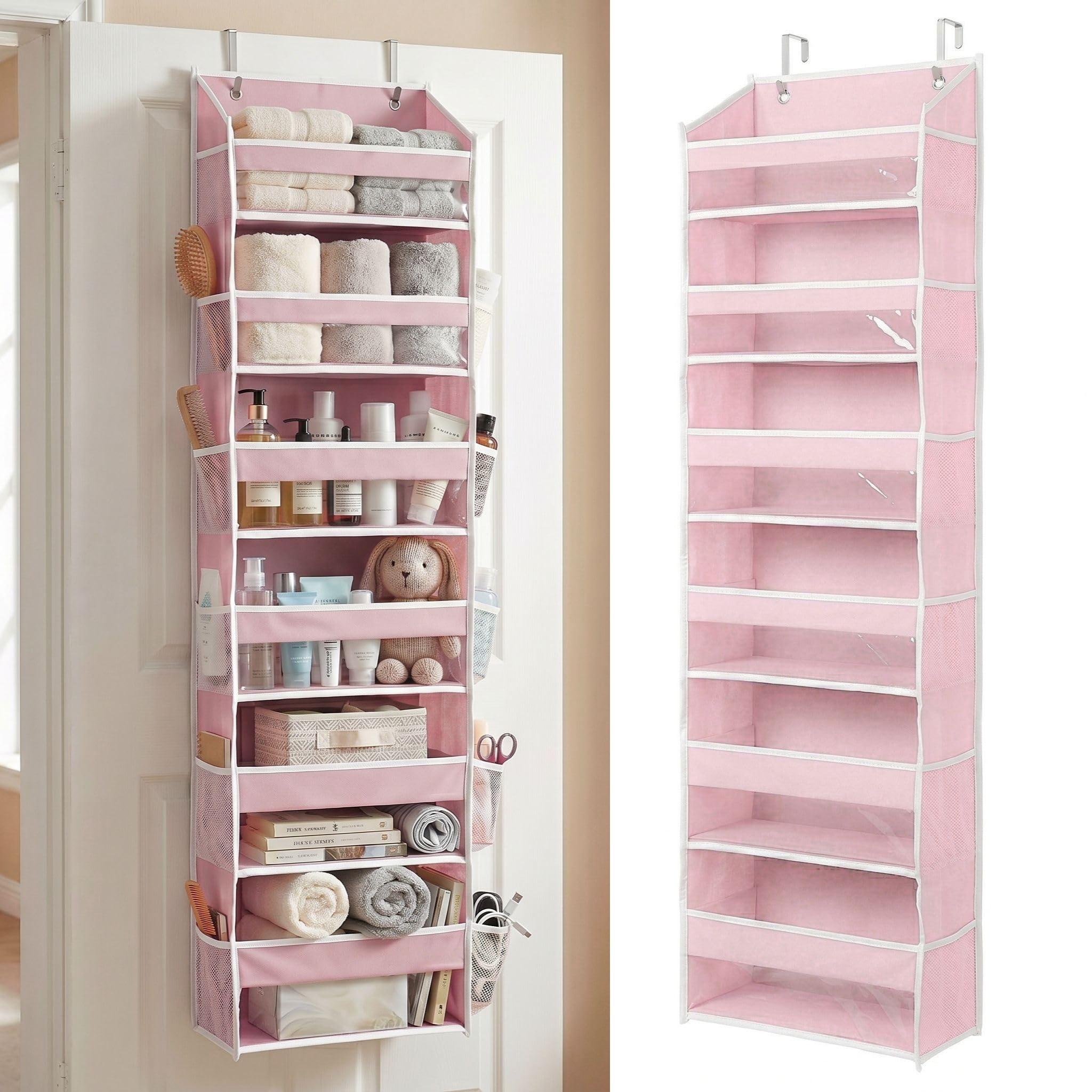 HOMELUX THEORY UPGRADED 6 Tiers Over The Door Organizer Hanging - 100D EXTRA THICK & 50lbs HUGE CAPACITY, 12 Side Mesh Pockets Over The Door Shoe Organizer, Hanging Closet Organizer (Ivory, 1pc)